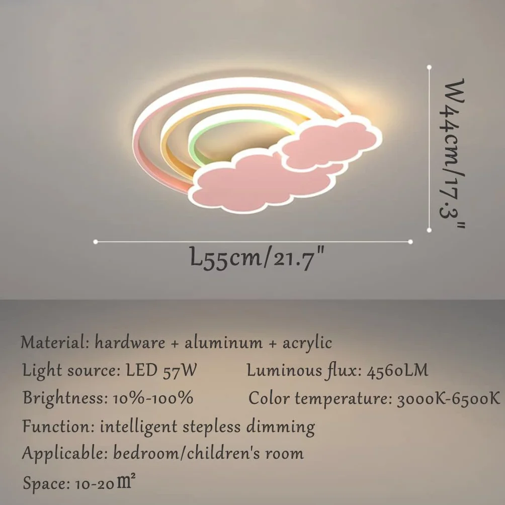 Lampa LED do pokoju dziecięcego nowoczesny design tęczy chmura ściemnialne lampy sufitowe 3000K-6500K Akrylowy żyrandol sufitowy chłopiec dziewczyna sypialnia salon oświetlenie sufitowe, różowy