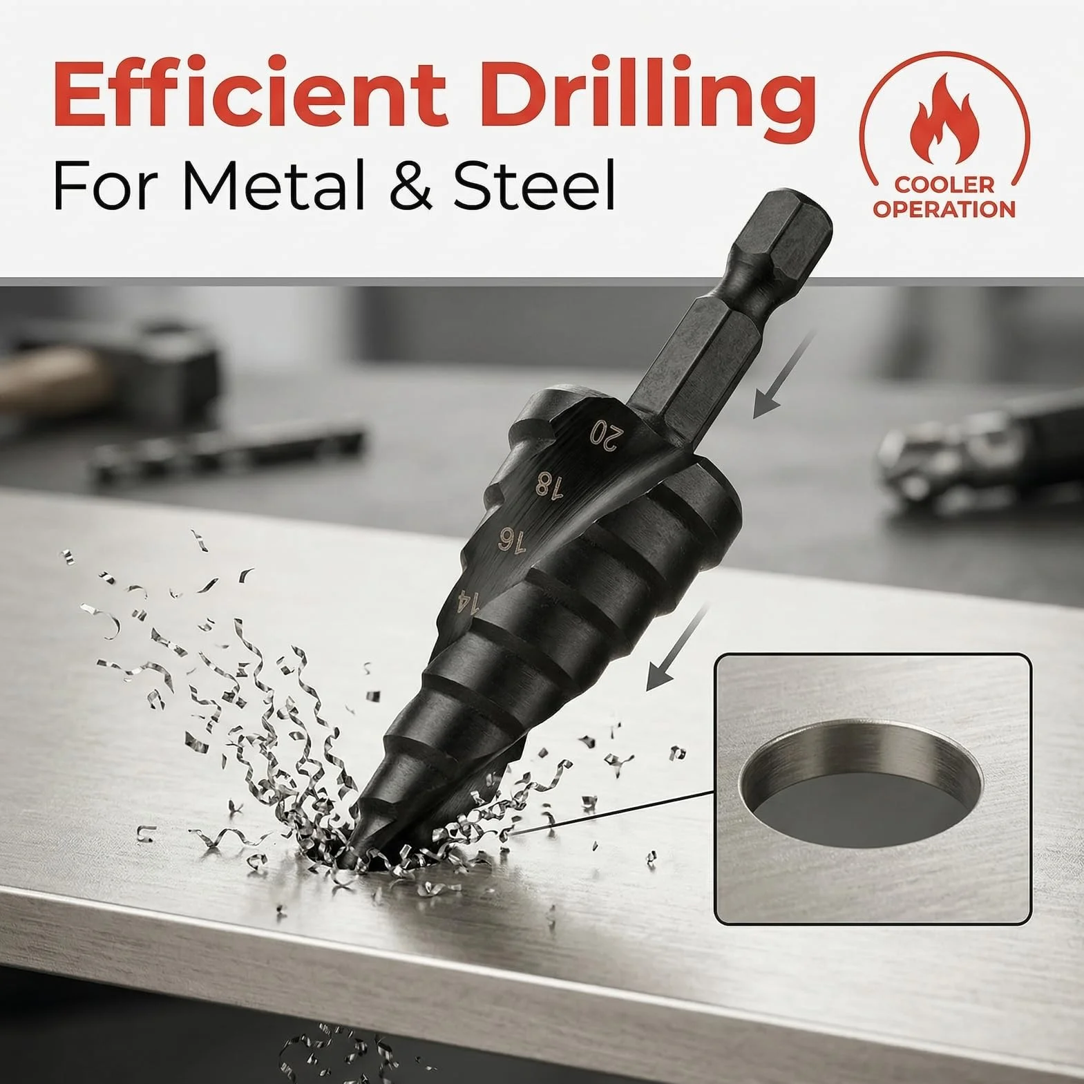 Step Zestaw bitów do frezów krokowych do metal do stali, wiertło stopniowe HSS Spiral Groove Pagoda Hole Reamer Hex Shank Tool for Metal Black