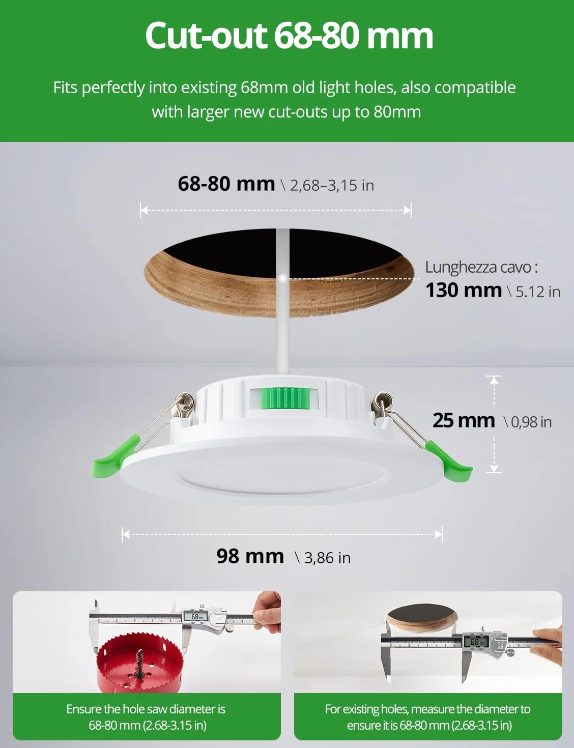 HOMEOW Downlight LED ściemniane, 5 W wewnętrzne reflektory sufitowe wpuszczane ciepła biel 2700 K, naturalne 4000K i zimne 6000 K, oko wołu IP44 łazienka, otwór 68-80 mm, bardzo płaski 25 mm