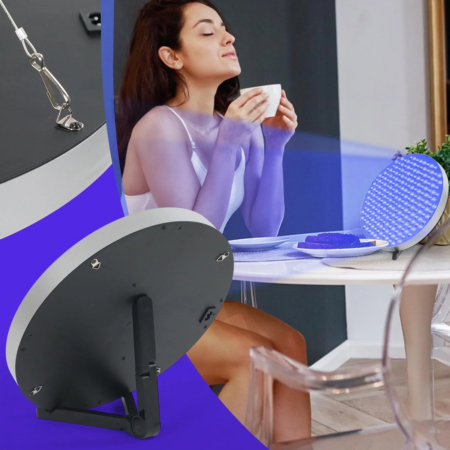 Solarium do domu, 460 NM, lampa do opalania, 50 W, pełne niebieskie światło, do użytku domowego, do opalania twarzy i ciała, solarium ze stojakiem na stół