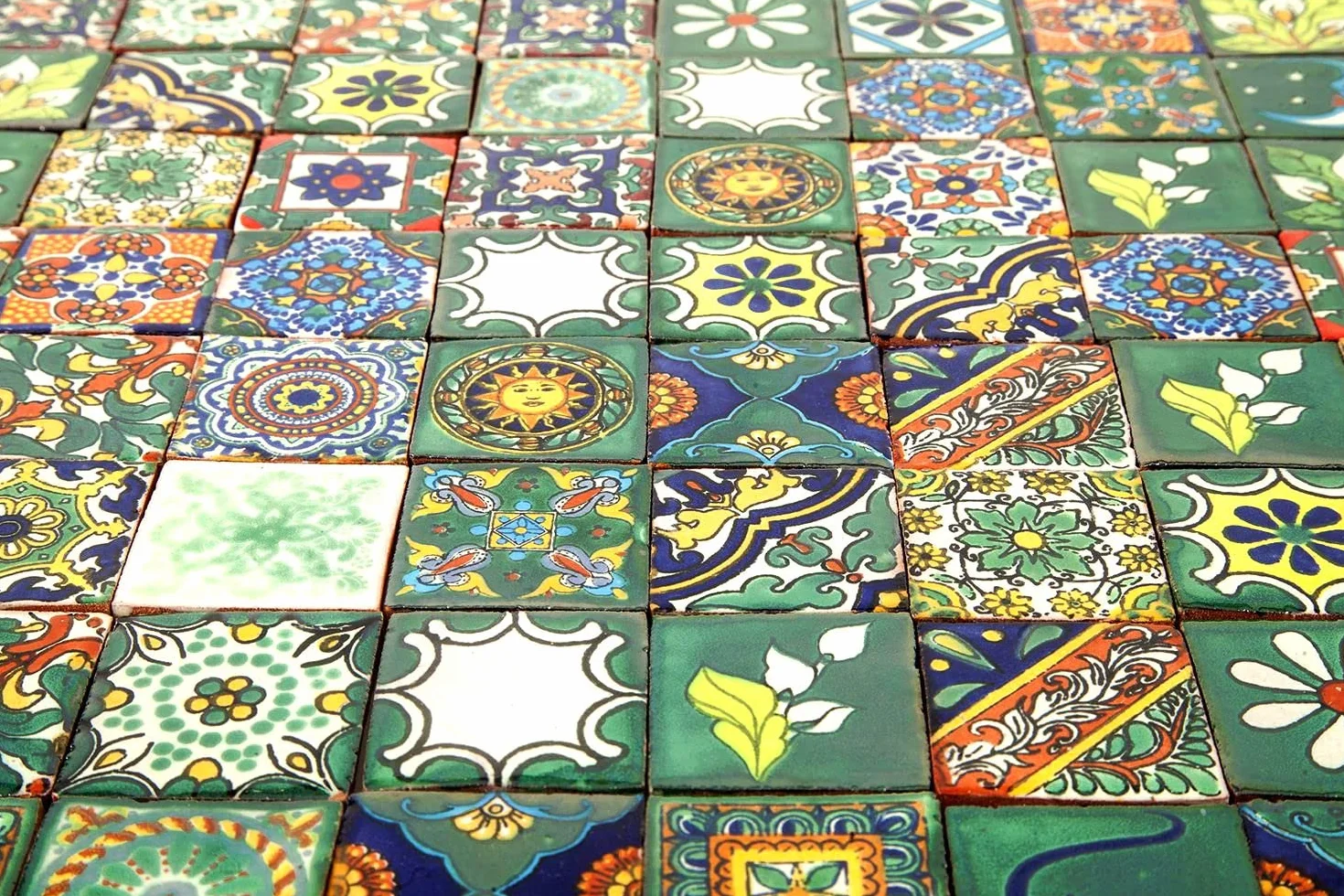 Verdicino Meksykańskie płytki 5 x 5 cm, 120 sztuk, płytki łazienkowe i kuchenne Talavera , dekoracja łazienki, prysznica, schodów, tylnej ścianki kuchennej, płytki cementowe, marokańskie wzory