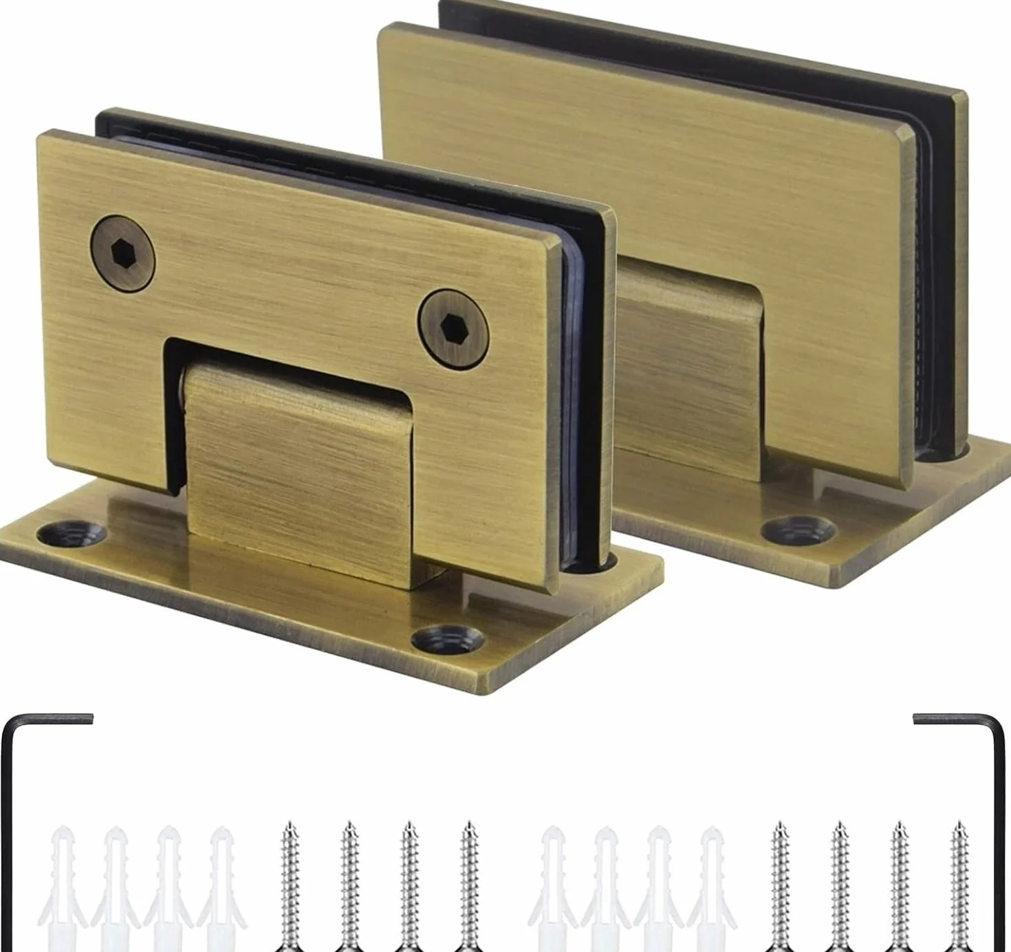Glass Shower Door Hinges,Shower Glass Hinge,2 Pack 304 Stainless Steel Glass Door Hinges, Bronze 90° Swing Door Shower Hinges, 8-12mm Two-Way Bathroom Glass Clamp