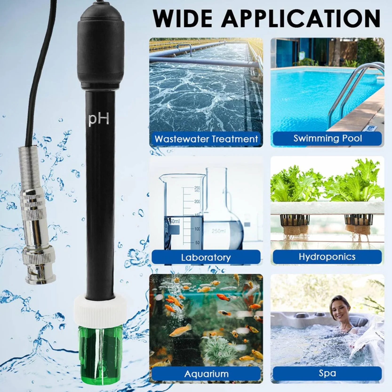 3X Sonda Czujnika Elektrody PH Analizator Wody Tester Wody Sonda PH do Akwariów Hydroponika Eksperyment Przemysłowy Kabel 300 Cm