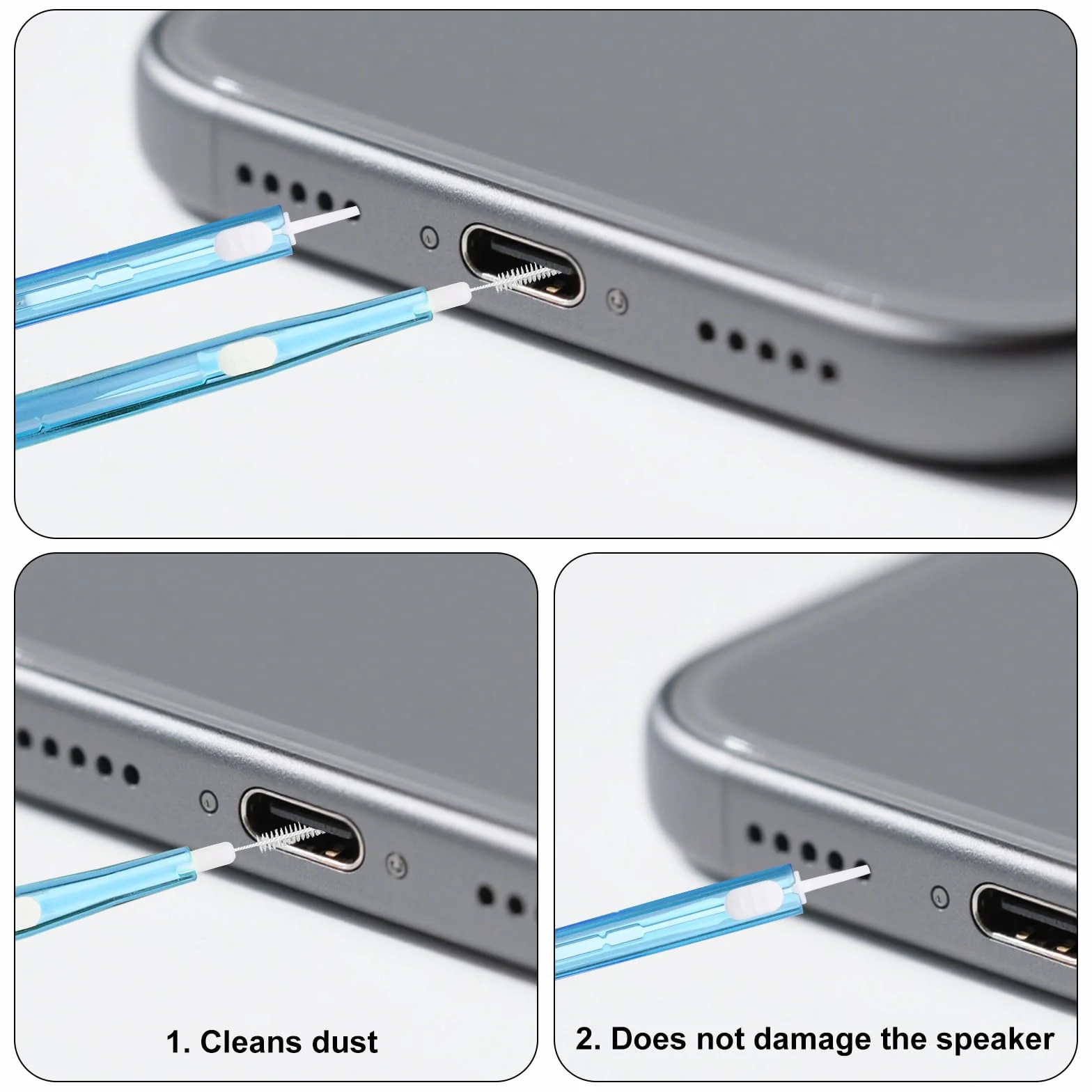 Zestaw Czyszczenia Telefonów, Dwustronny Szczotka do Portu Ładowania USB C z Włosiem i Hakiem Niebieski