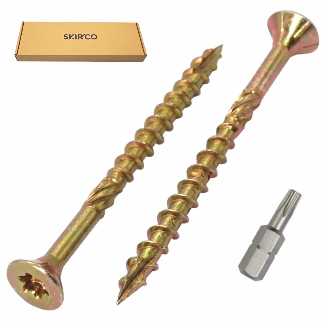 SKIR'CO (opakowanie 300 szt.) uniwersalne śruby do drewna ocynkowanej 4,0 x 45 mm, żółte śruby do drewna, łeb stożkowy, łeb torx, typ 17, śruby do płyt wiórowych (300, 4,0 x 45 mm)