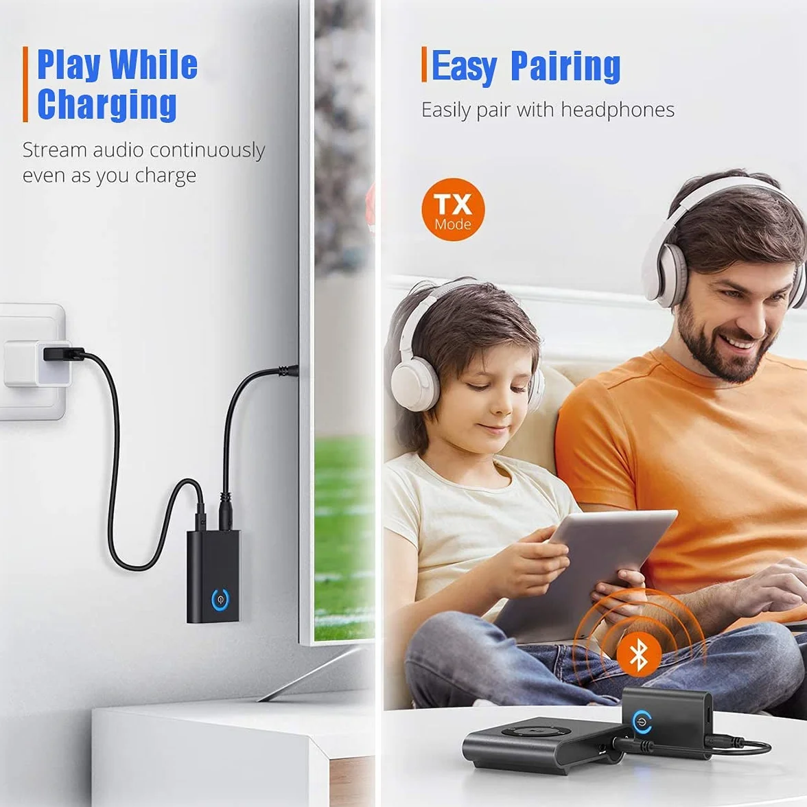 Nadajnik Bluetooth 5.0 2 w 1, Adapter Bluetooth z Gniazdem 3,5 mm APTX i USB, Kompatybilny z TV/PC/Stereo Maiso