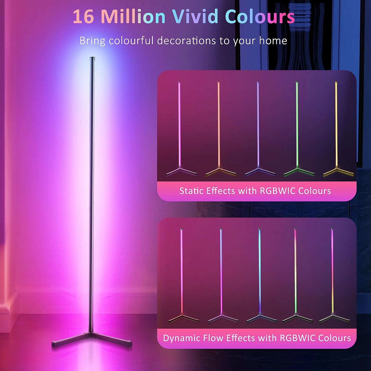 Comius Sharp Lampa stojąca LED do salonu, 160 cm, Smart RGB LED, lampa stojąca z pilotem zdalnego sterowania i aplikacją, 16 milionów kolorów, tryby muzyki, tryb DIY, funkcja timera, do sypialni,