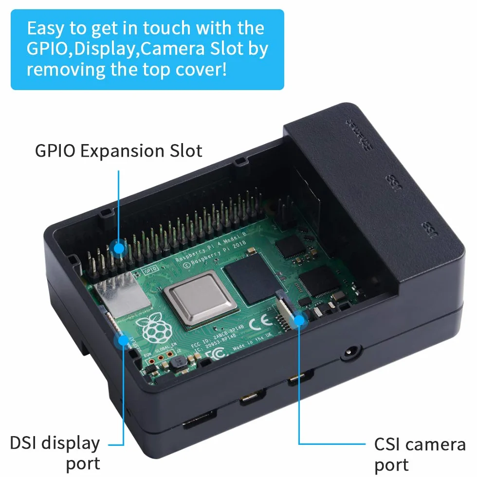GeeekPi Obudowa do Raspberry Pi 4 z PWM Wentylatorem 40x40x10mm i 4 Radiatorami - Model B 8GB/4GB/2GB (Czarna)