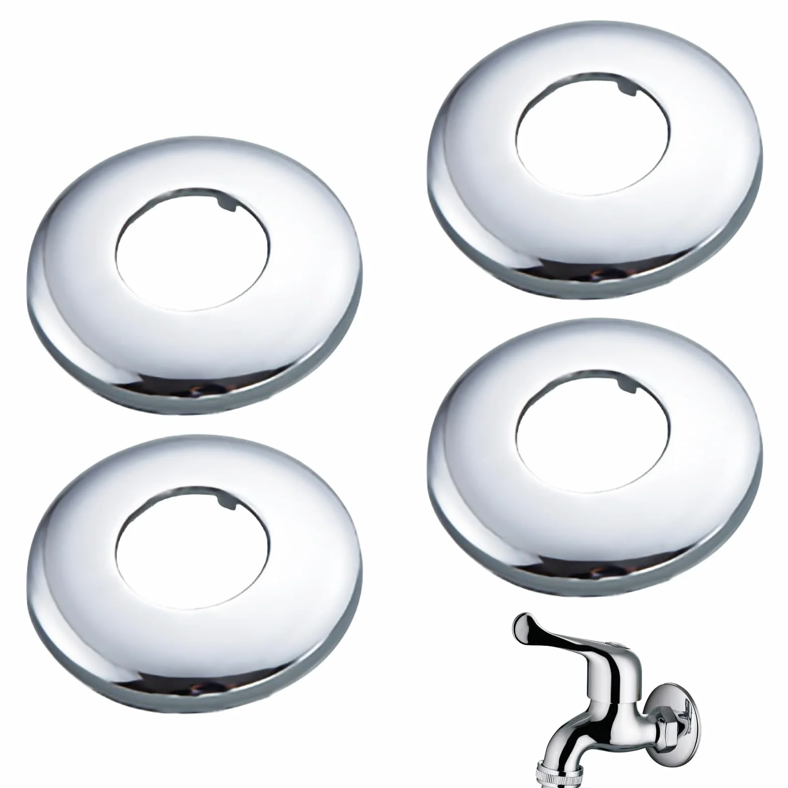 Pokrywa rury prysznicowej kranu 3/4 cala 27 mm x 69 mm x 8 mm wysokości 4 szt., chromowana pokrywa kranu ze stali nierdzewnej 26 mm do otworu ściennego rury prysznicowej (27 mm x 69 mm x 8 mm)