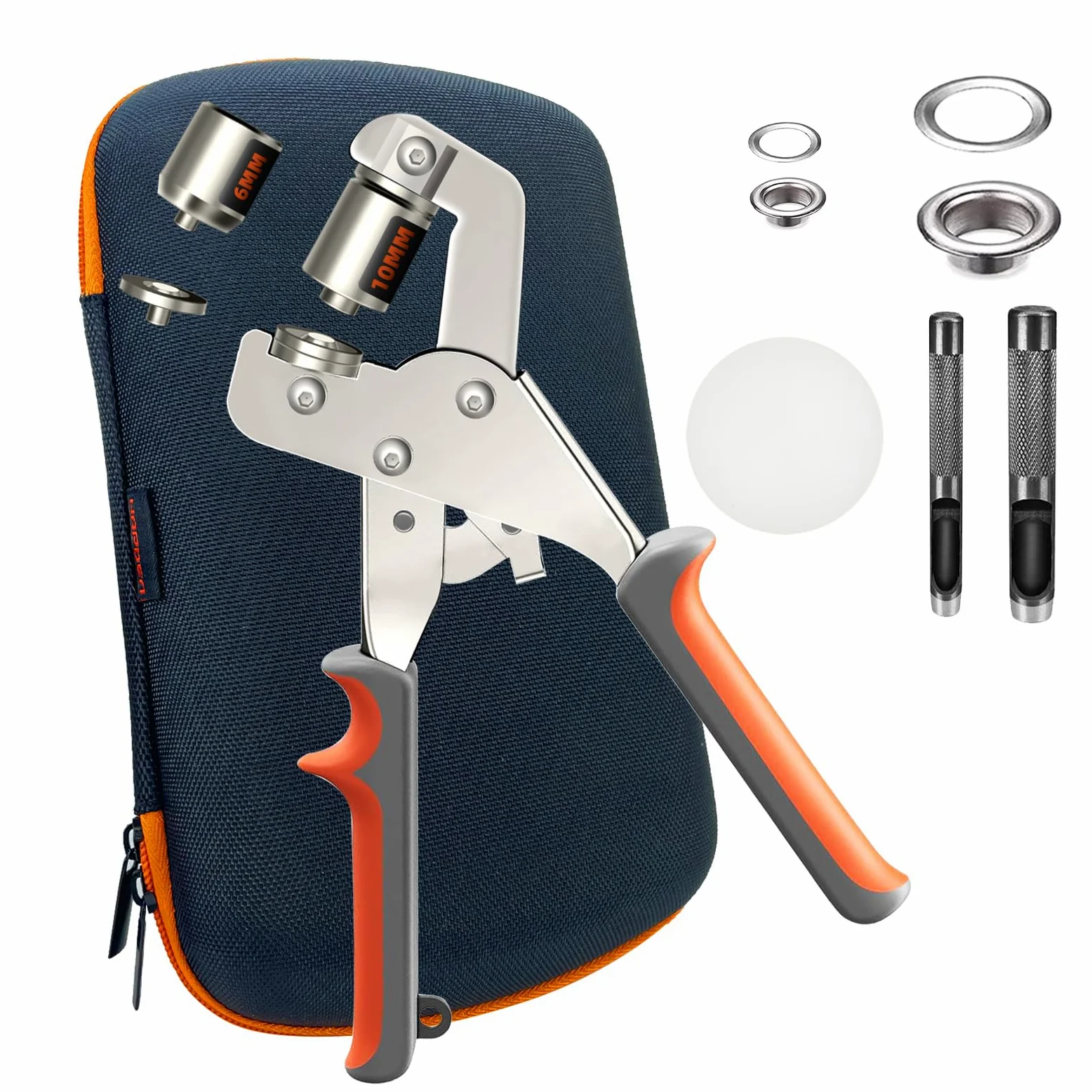 HAPDEN Grommet zestaw szczypiec do oczek, z opakowaniem szczypiec i 100 oczkami 10 mm i 100 oczek 6 mm, wymienne końcówki do oczek ręcznych, do plandek, tkanin, markiz, żagli przeciwsłonecznych ze