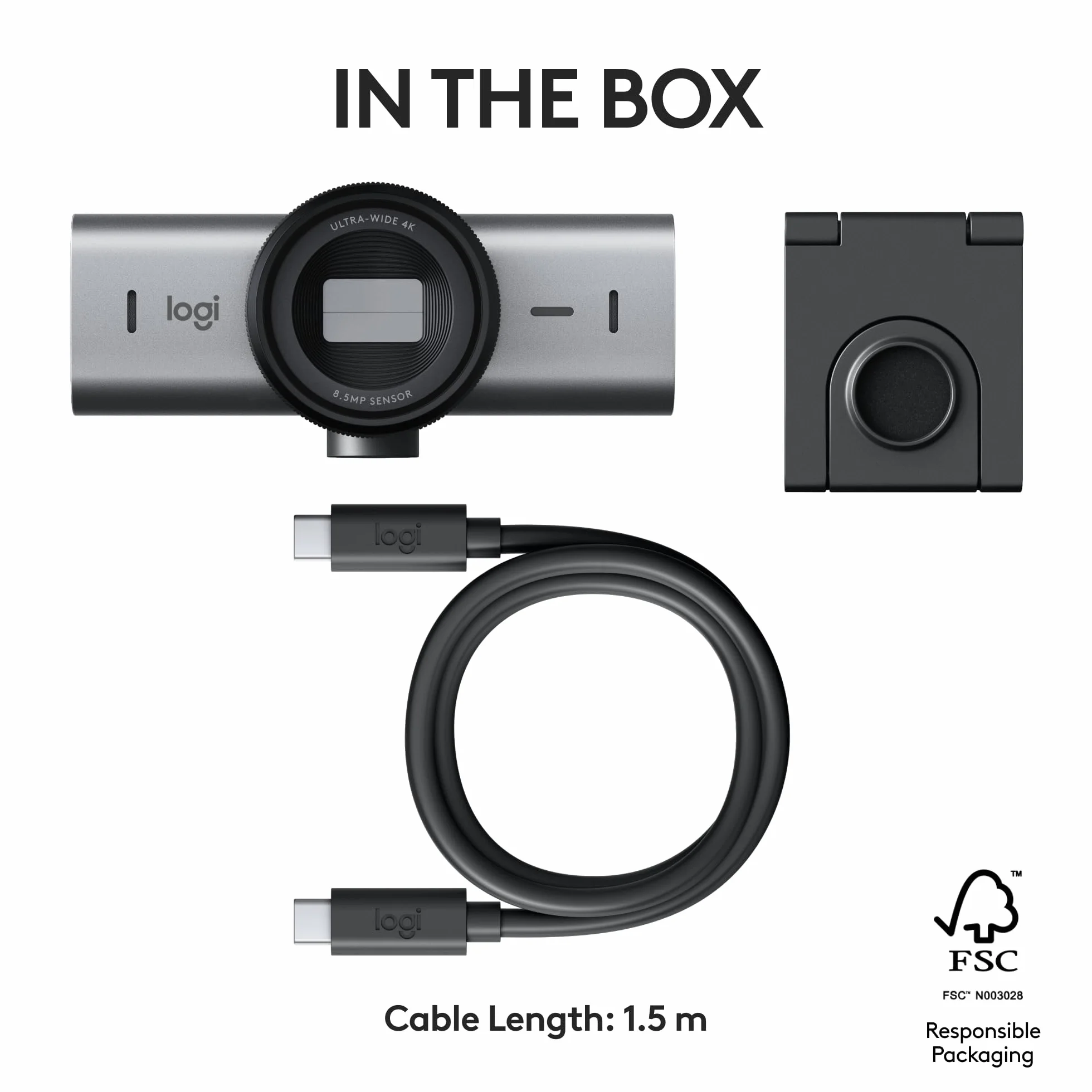 Logitech MX Brio Ultra HD 4K Kamera internetowa, 1080p 60 kl./s, USB-C, osłona kamery