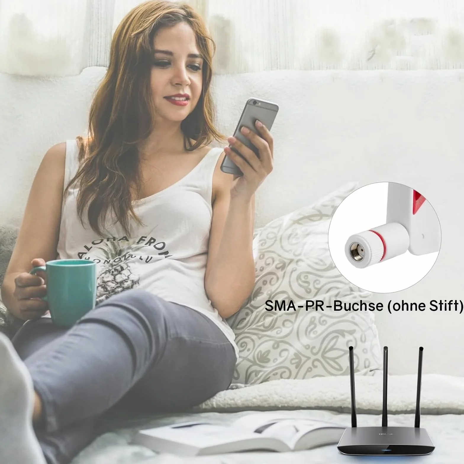 VIEVRE Antena Wi-Fi SMA 2x MIMO RP, 2,4 GHz 5 GHz 5,8 GHz, 12 dBi, antena WiFi, LTE, routera, zewnętrzna, Bluetooth, PC (biała)