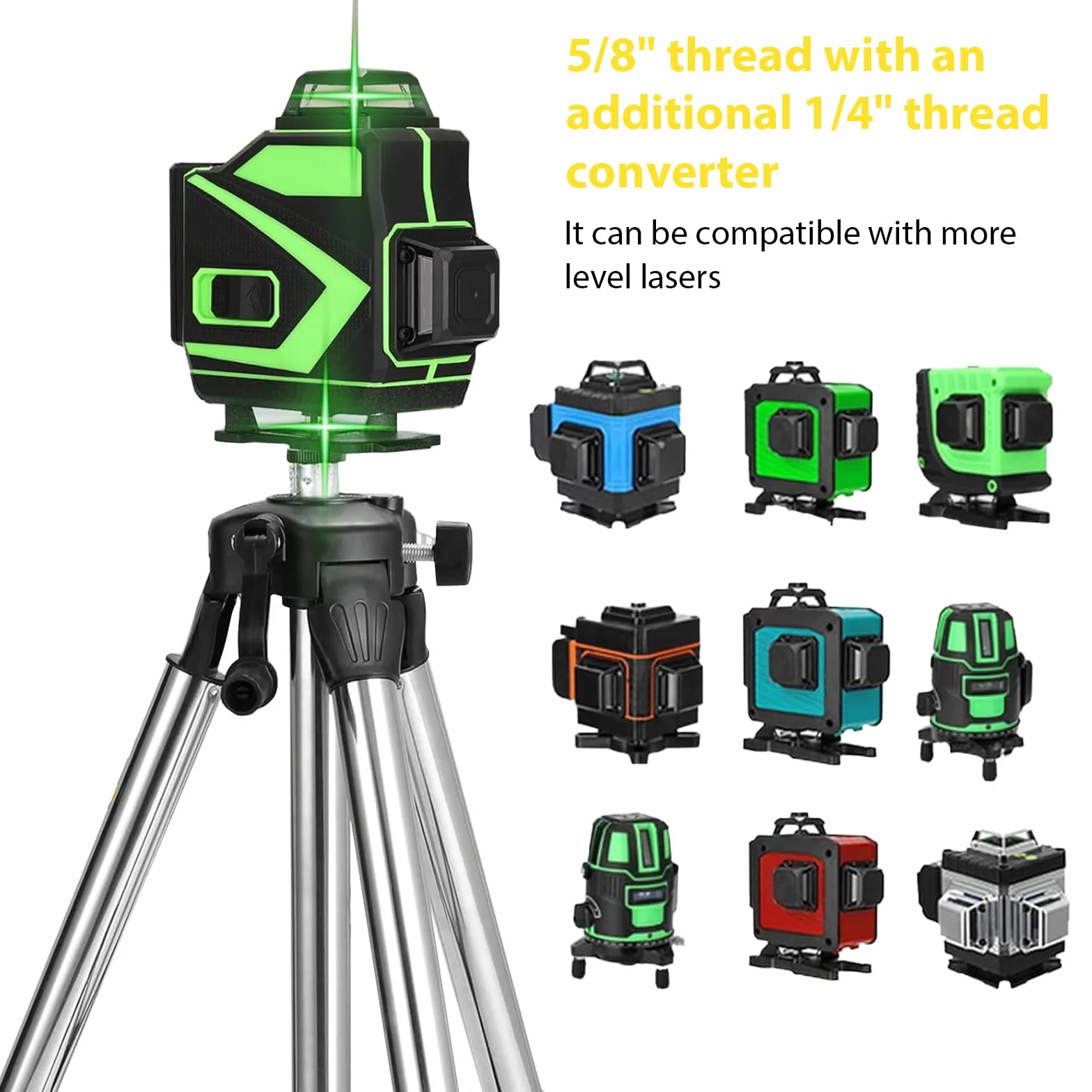 Profesjonalny statyw laserowy, 50-120 cm, regulowana wysokość, gwint zewnętrzny 5/8"-11 i adapter gwintowany 1/4"-20, z etui na statyw laserowy