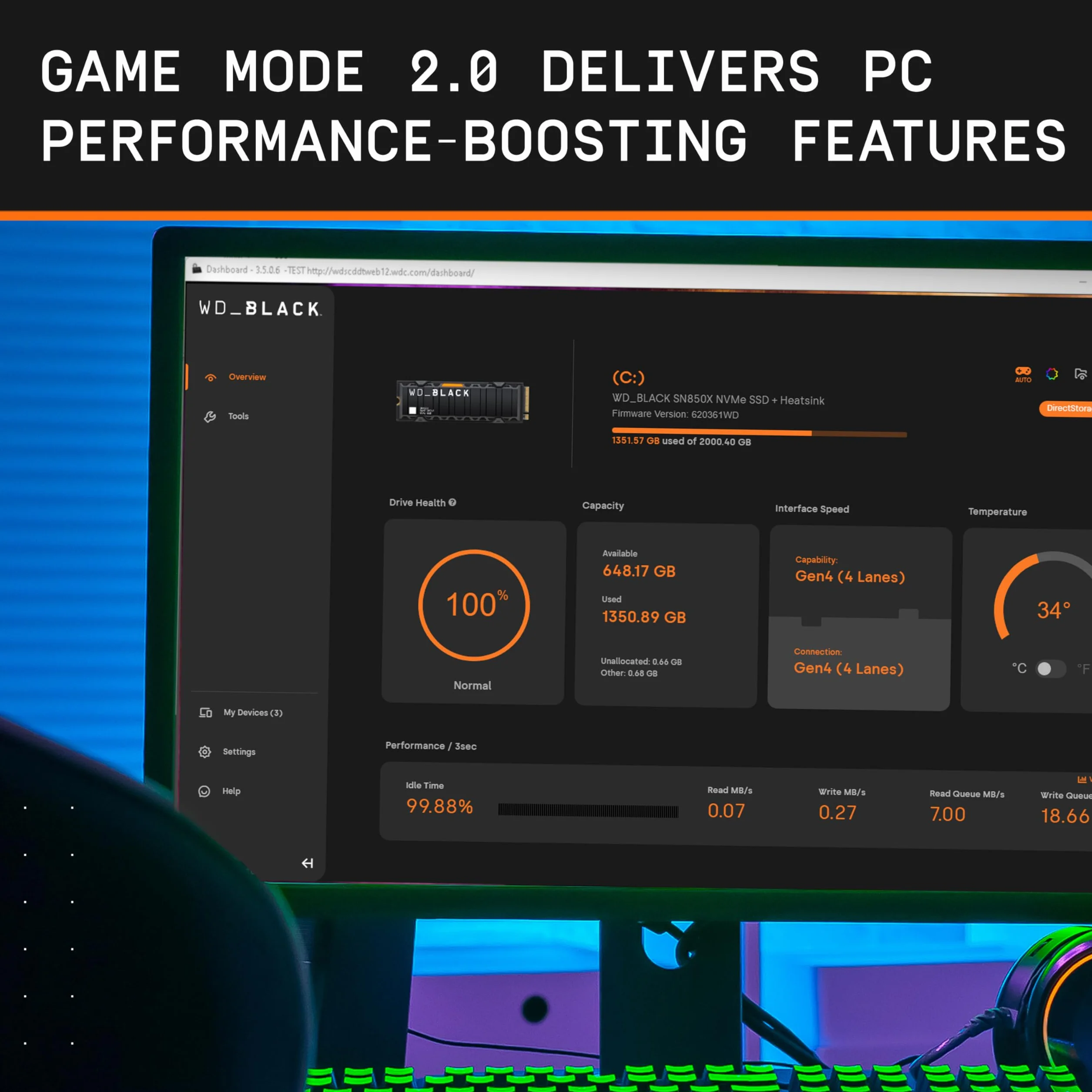 WD_BLACK SN850X SSD M.2 2280 NVMe 2 TB PCIe Gen4 Gaming Expansion SSD