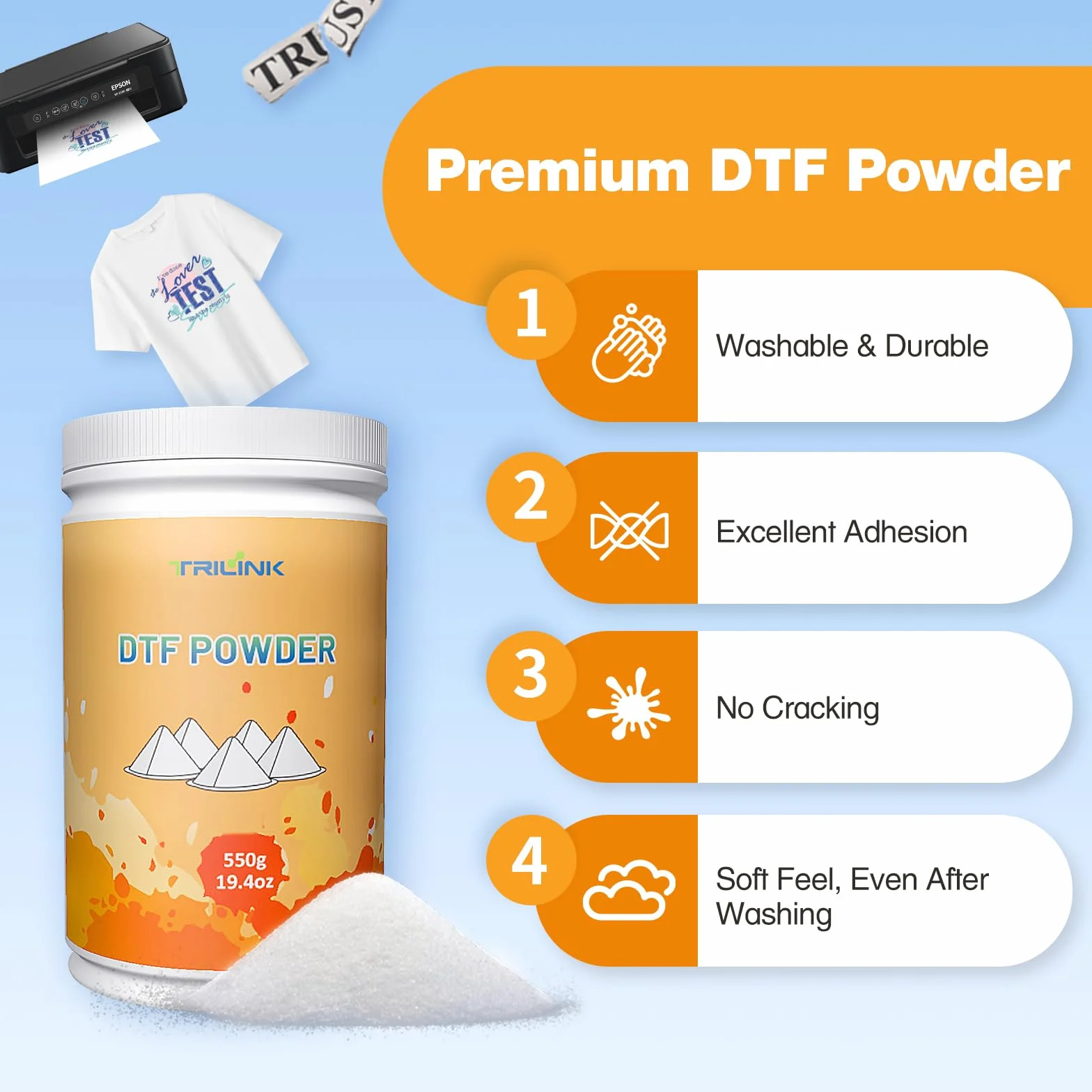 DTF Powder White Digital Transfer Hot Melt Adhesive, 550 g