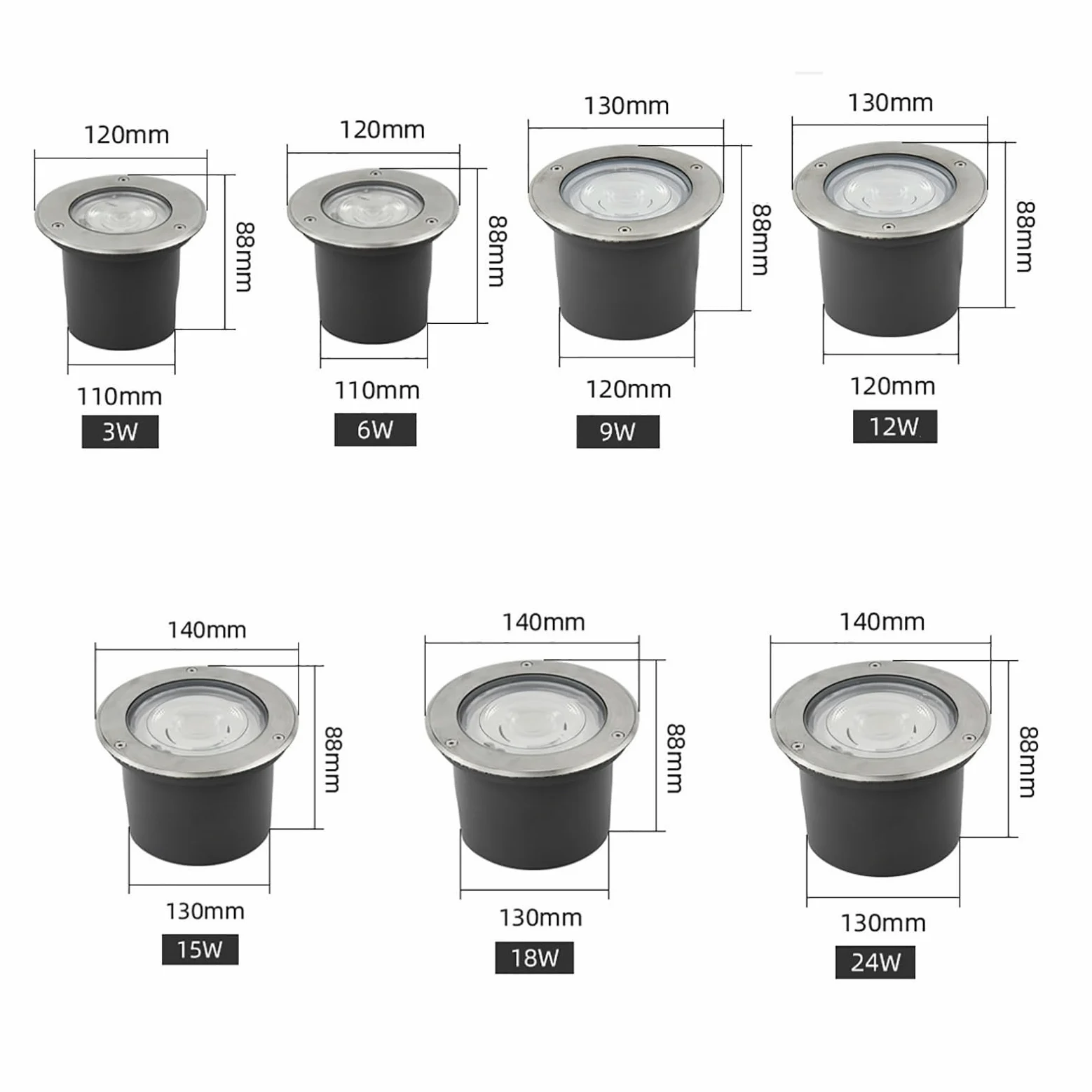 Reflektory LED krajobrazowe, zewnętrzne wpuszczane, okrągłe reflektory 12-24 V DC, wodoszczelność IP67, wymienne źródło światła, dekoracyjna lampa podłogowa do ogrodu i na podwórku (ciepła biel)
