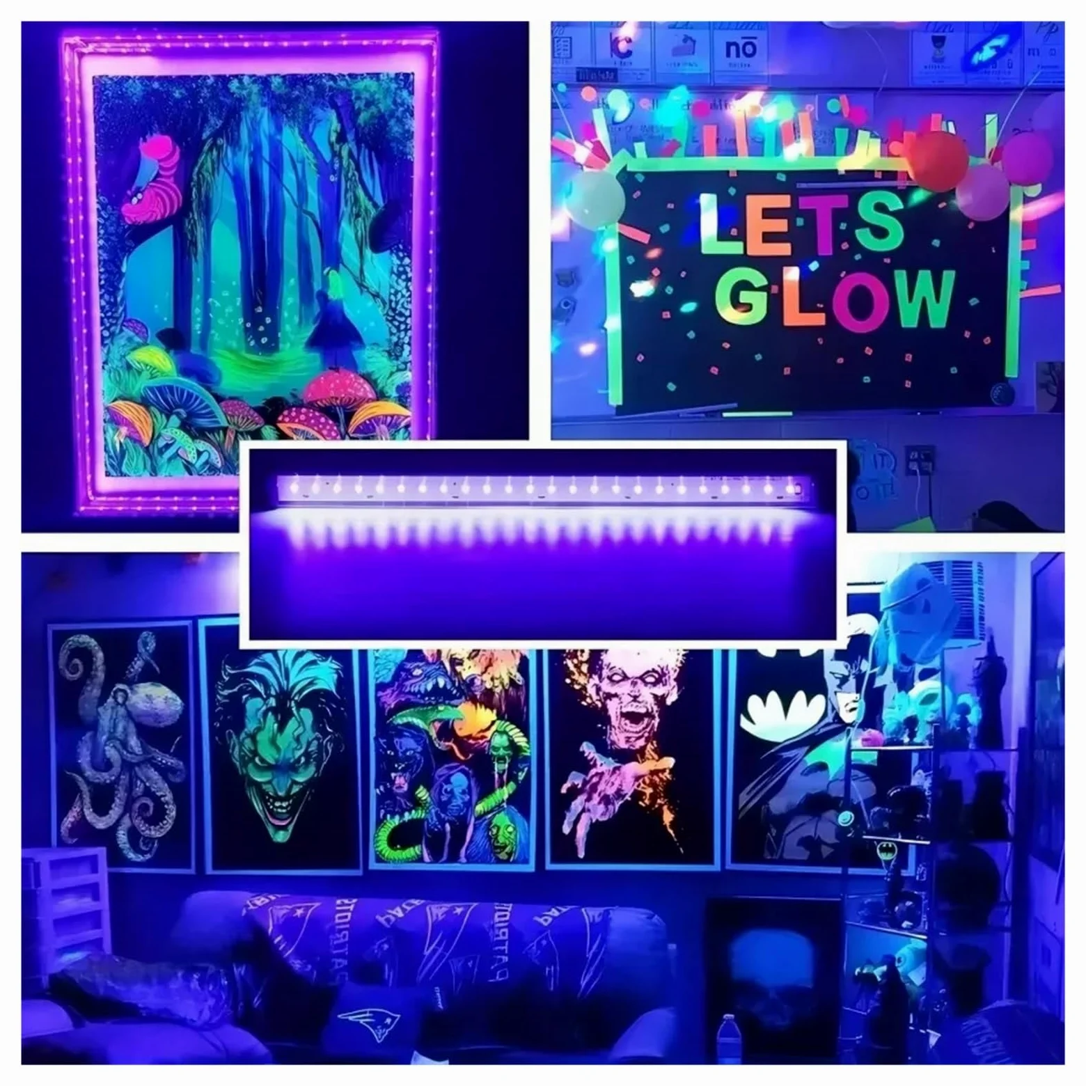 1/2 szt. listwy świetlnej UV do pokoju, szafki, świąteczne dekoracje na Halloween, plakat z farbą do ciała, fluorescencyjny gobelin, świecąca impreza Powszechnie stosowane(2Pcs)