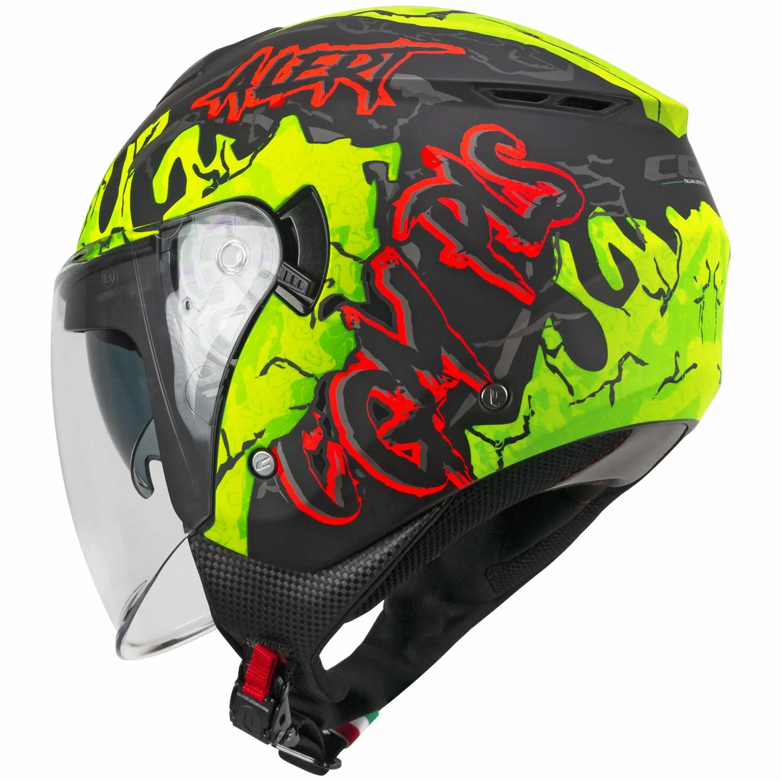CGM Kask z otwartą twarzą, 126 x IPER ALERT, czarny, neonowo-żółty matowy, XL (60 cm)