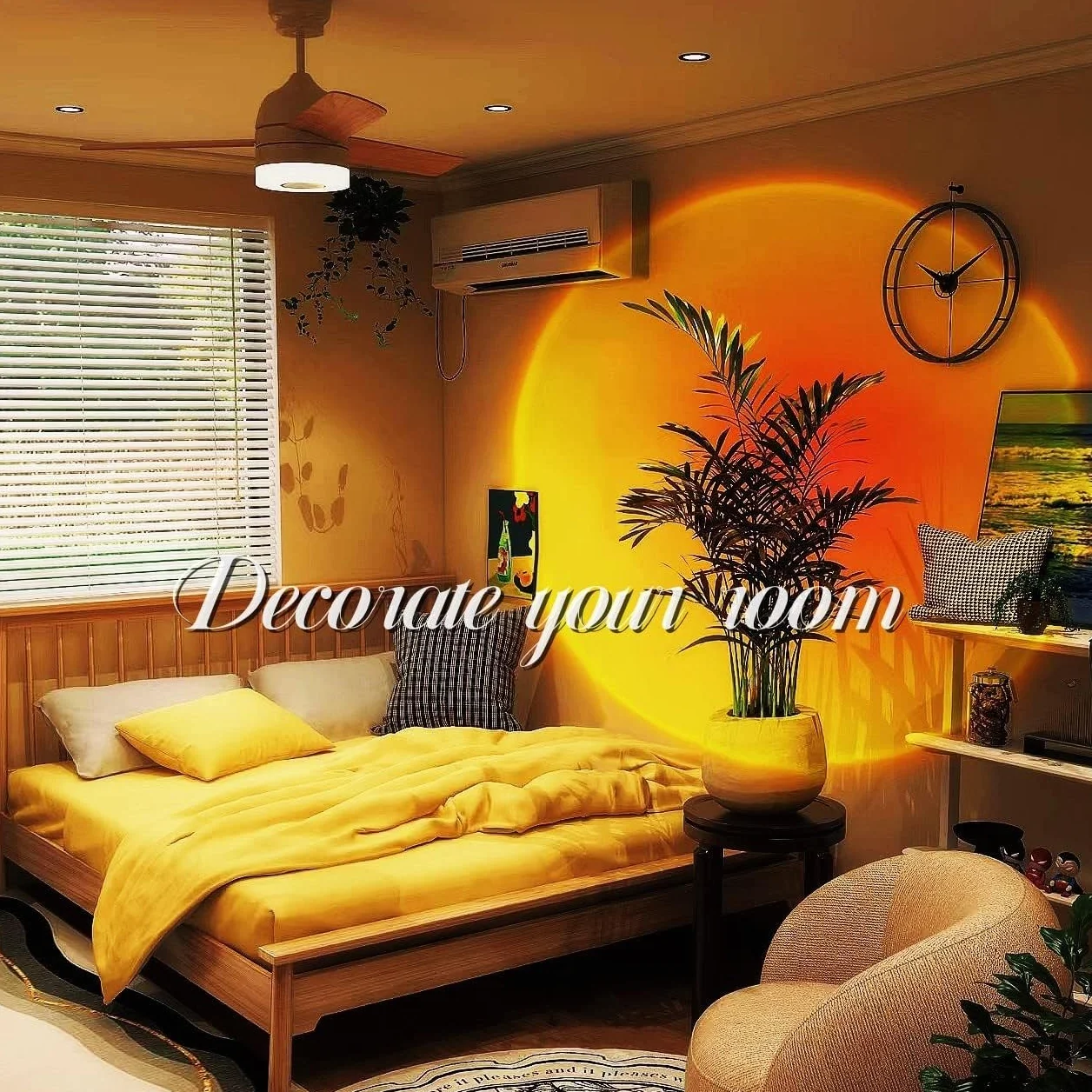 QUIGO Lampa projekcyjna Sunset LED do sypialni, lampka nocna, lampa nastrojowa, lampa słoneczna, wschodu i zachodu słońca, 10W, oświetlenie tęczy, dekoracja pokojowa, prezent świąteczny dla kobiet