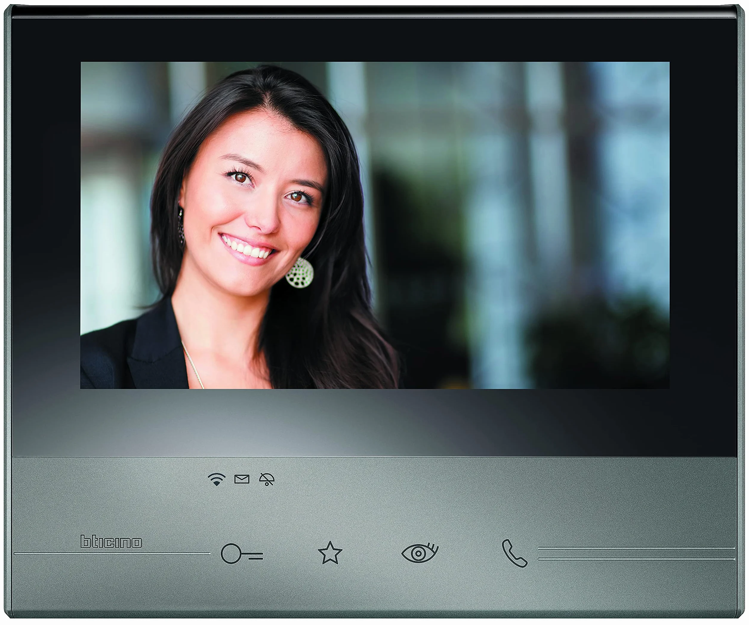 Legrand 344643 Classe 300 X13E jednostka wewnętrzna wideo, czarna, z ekranem dotykowym 7", 4 czułymi przyciskami i połączeniem do smartfona
