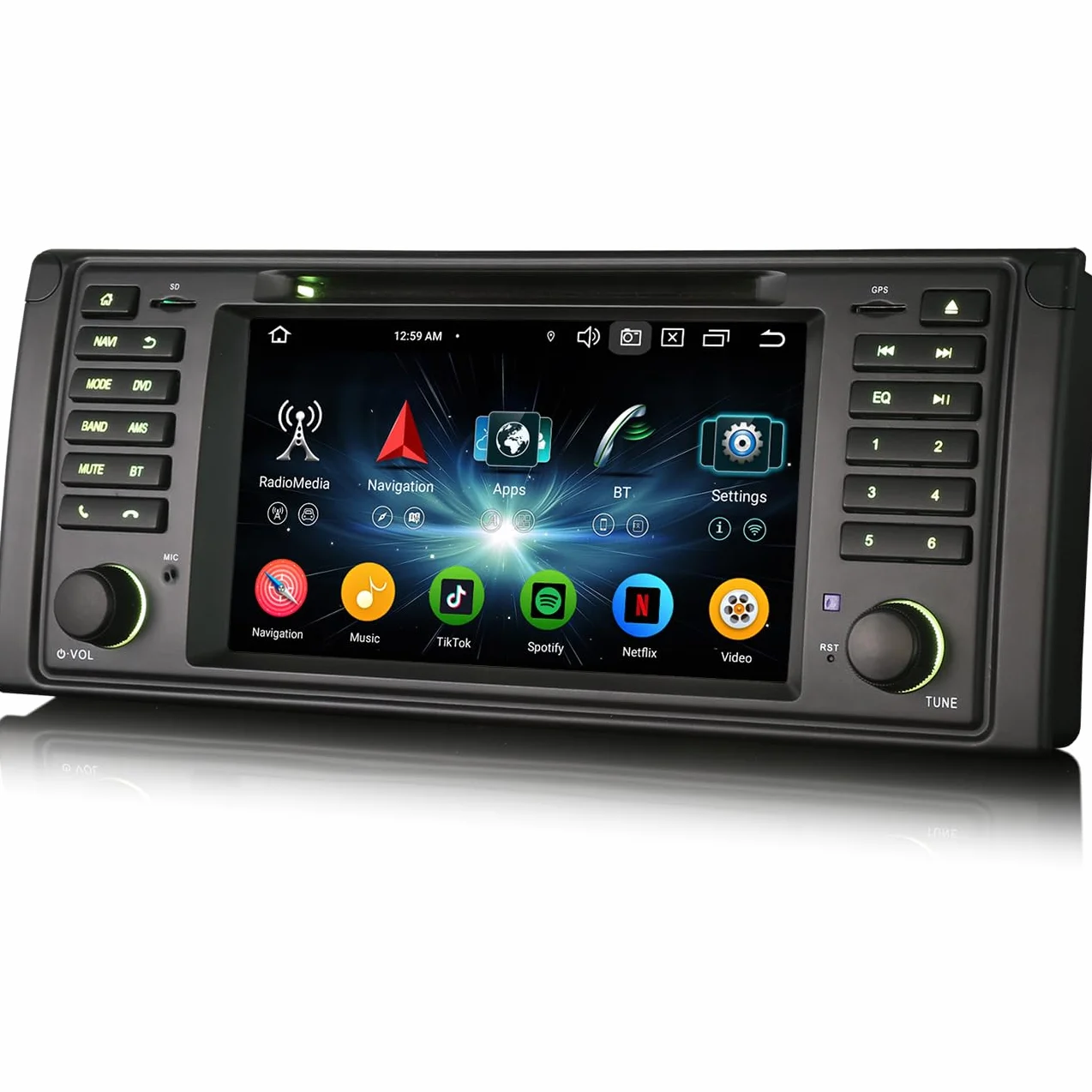 erisin 8-rdzeniowe [4G + 64G] Android 14 radio samochodowe do BMW serii 5 E39 M5 GPS Navi Carplay Android Auto DSP Bluetooth 5.0 A2DP DVD DSP WiFi DAB + 7 cali IPS ekran dotykowy DVR