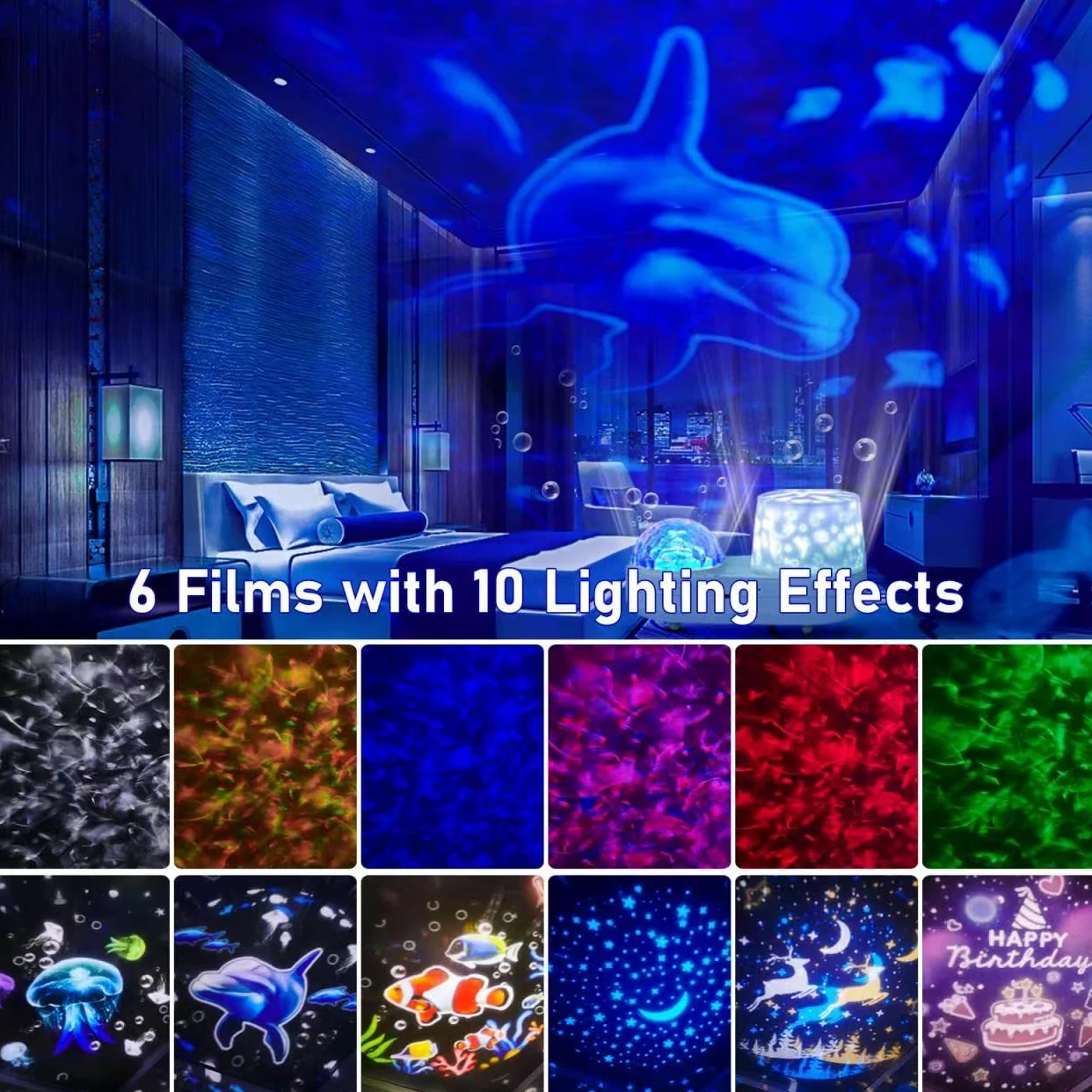 Projektor światła nocnego oceanu, dziecięcy projektor galaktyki do sypialni, mgławica, projektor gwiazd z kablem USB, obrót o 360 stopni, lampka nocna dla dzieci, do dekoracji imprez