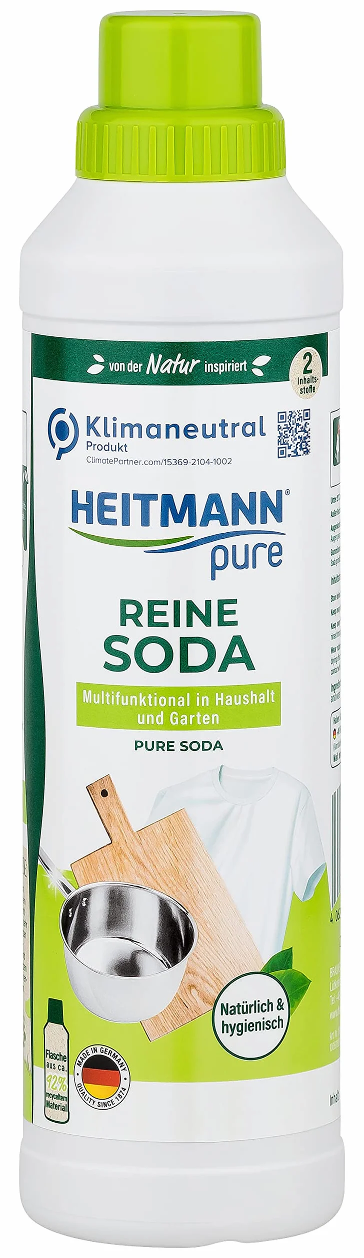 HEITMANN pure Czysta soda, uniwersalny środek czyszczący do tłuszczu, brudu, plam i zapachów, naturalny i przyjazny dla środowiska, do domu i ogrodu, 750 ml