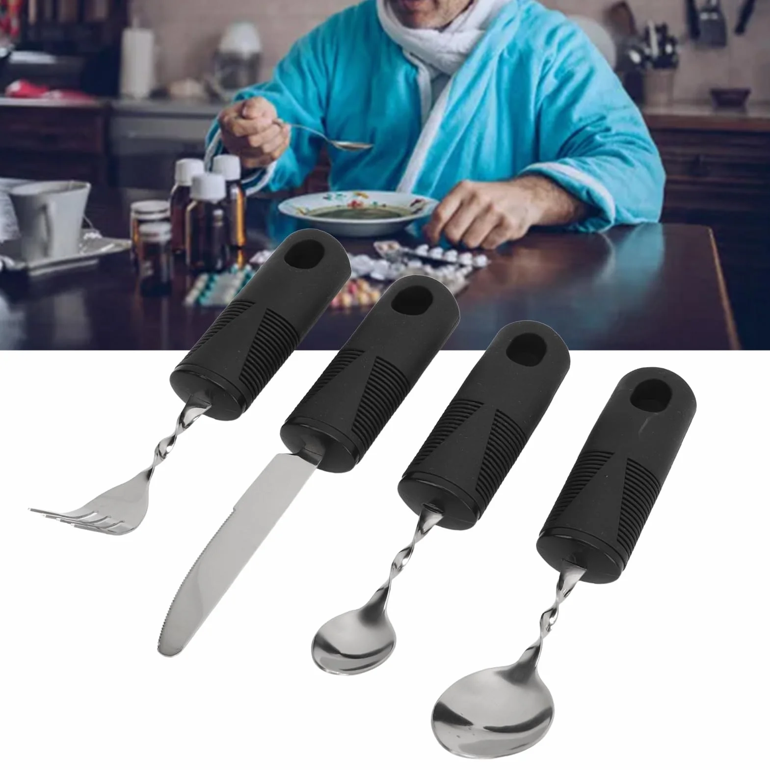 Ergonomiczne Sztućce Pomocnicze dla Osób z Chorobą Parkinsona, Obciążona Łyżka, Zestaw Sztućców Obciążanych