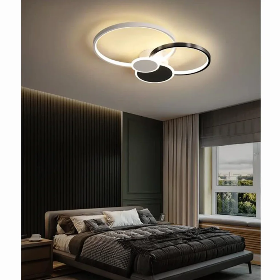 Nowoczesna Lampa Sufitowa LED 42W ściemnialna Lampa Sufitowa z Pilotem Kreatywny Okrągły żyrandol Akrylowy Abażur Sypialni Jadalnia Kuchnia Wisiorek światło Oświetlenie Wewnętrzne,Black
