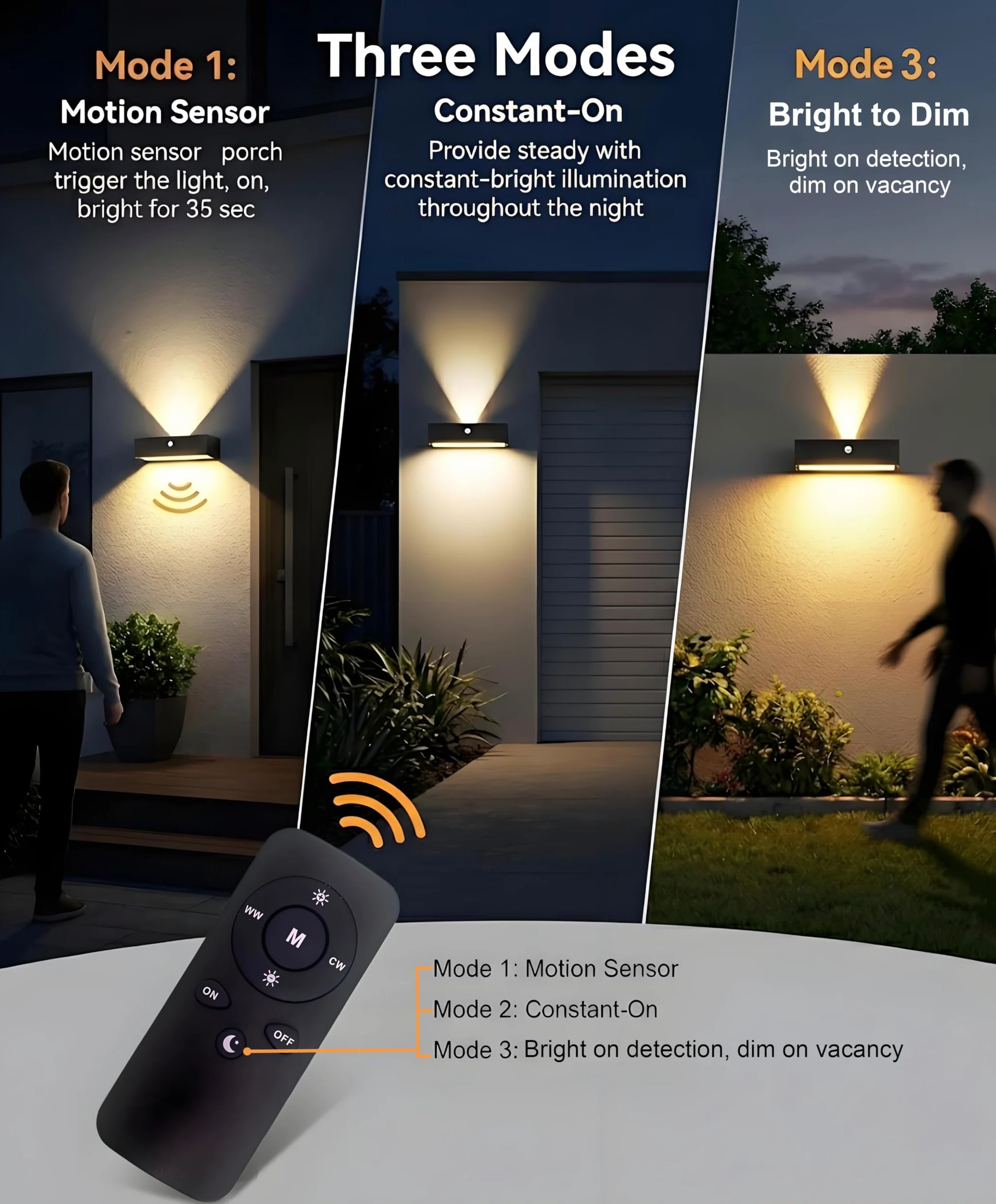 ACMHNC Zewnętrzna lampa solarna, zewnętrzna lampa słoneczna, 18 diod LED w górę i w dół zewnętrzna lampa solarna czujnik zmierzchu, bateria 4400 mAh, aluminium i szkło, ciepła biel