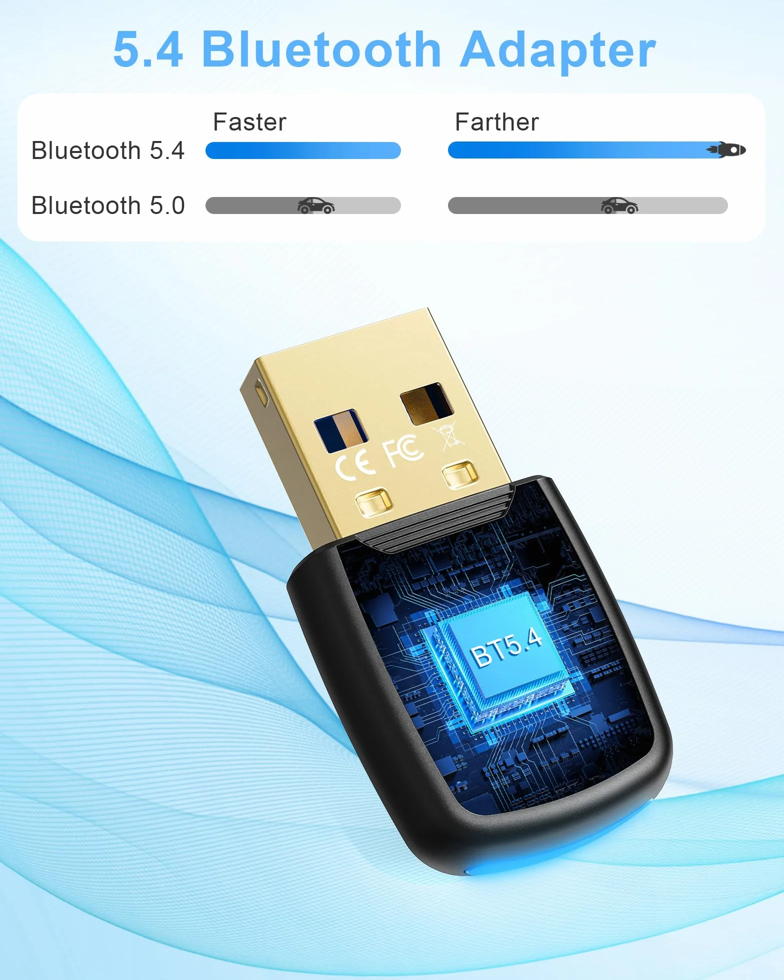 Adapter USB Bluetooth 5.4, RENGOGA Bluetooth do adaptera Dongle PC, odbiornik USB do kontrolera klawiatury myszy słuchawki dla Windows 11/10/8.1/7
