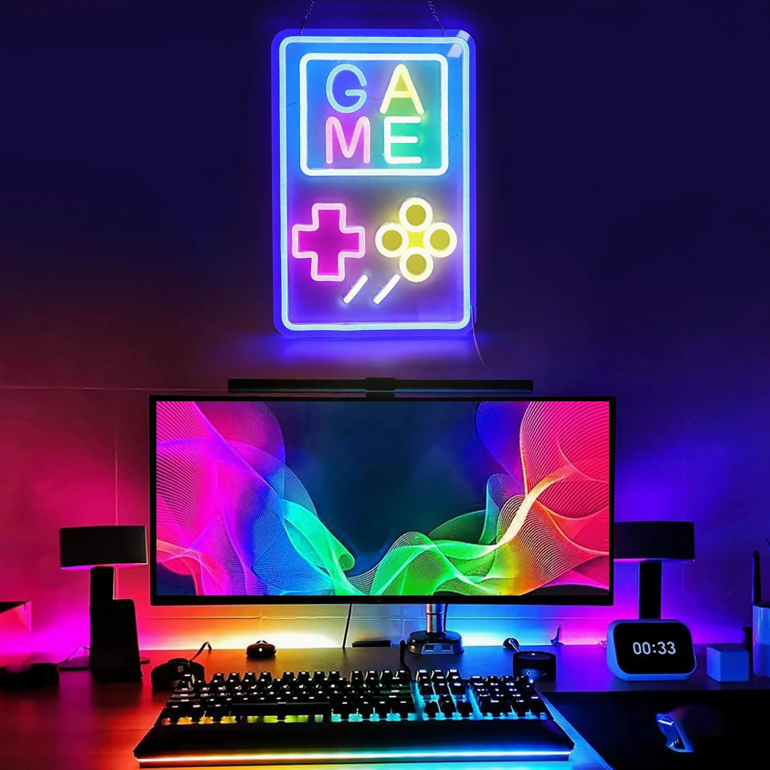 Neon do gier akrylowy LED z możliwością przyciemniania przenośna konsola do gier USB lampa neonowa dekoracje ścienne dla nastolatków chłopcy sypialnia pokój gier Party Decor Retro