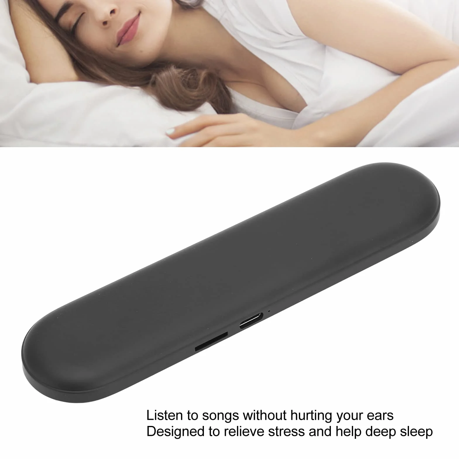 Głośnik na poduszkę, przenośny głośnik do spania Mini Bone Sound ze stereofonicznym basem, Głośnik do głębokiego snu (BLACK)