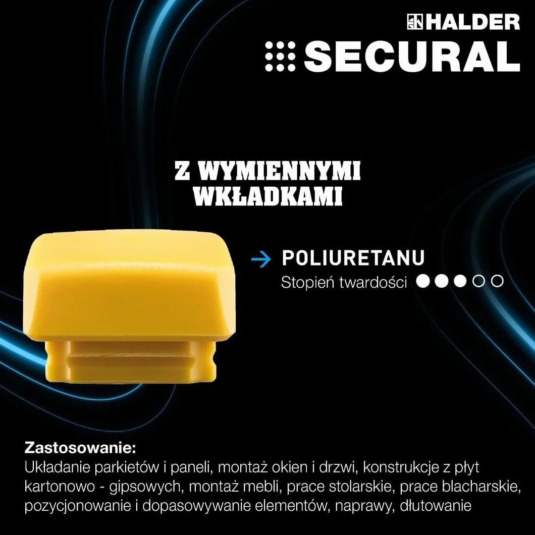 SECURAL plus młotek ochronny, głowica i trzonek odporne na pękanie z jednego kawałka stali, wkładki udarowe prostokątne, ze specjalnym zakończeniem uchwytu | dł. = 30 mm/szer. = 40 mm | 3380.140 mm