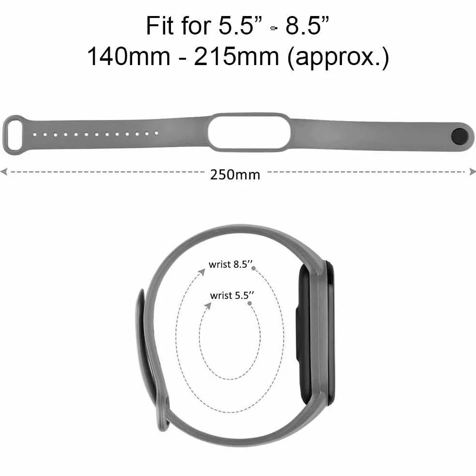 OcioDual Silikonowy pasek kompatybilny z Xiaomi Mi 6/ 5, Amazfit Band 5, czarny, silikonowy pasek, wysuwany