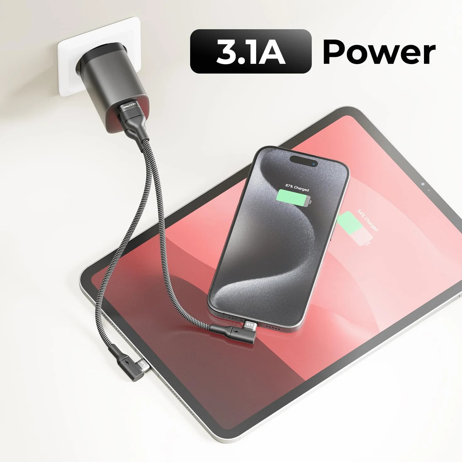deleyCON 0,15m Kabel USB-C Kątowy 90° - Krótki Kabel ładujący i Danych USB-A do USB-C Pod Kątem do iPhone 17 16 15 Pro Max Air, Galaxy A16 A56 S25 S24 S23, Pixel, AirPods, Laptopa, PS5