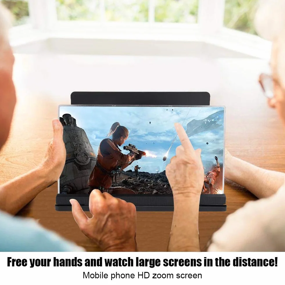 Garsent Lupa do ekranu telefonu komórkowego, lupa 18 x 14 cali do smartfona Lupa ekranu 3D kompatybilna ze wszystkimi smartfonami (czarna)