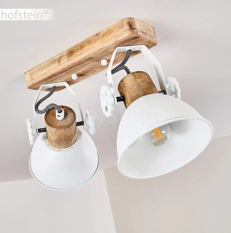 Lampa sufitowa Orny 2 płomienna z regulowanymi reflektorami metal/drewno biały/brązowy E27 retro vintage