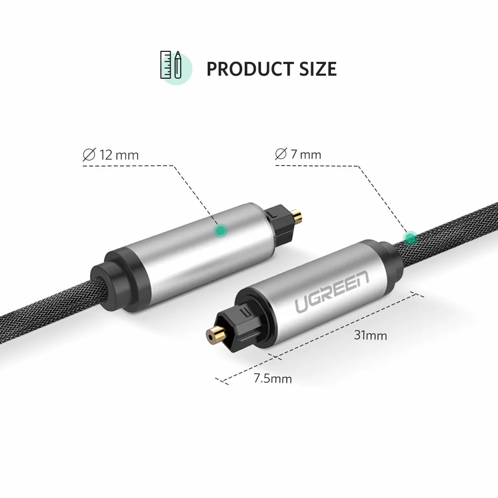 Ugreen 3 m Toslink Audio Kabel Czarny Toslink Męski