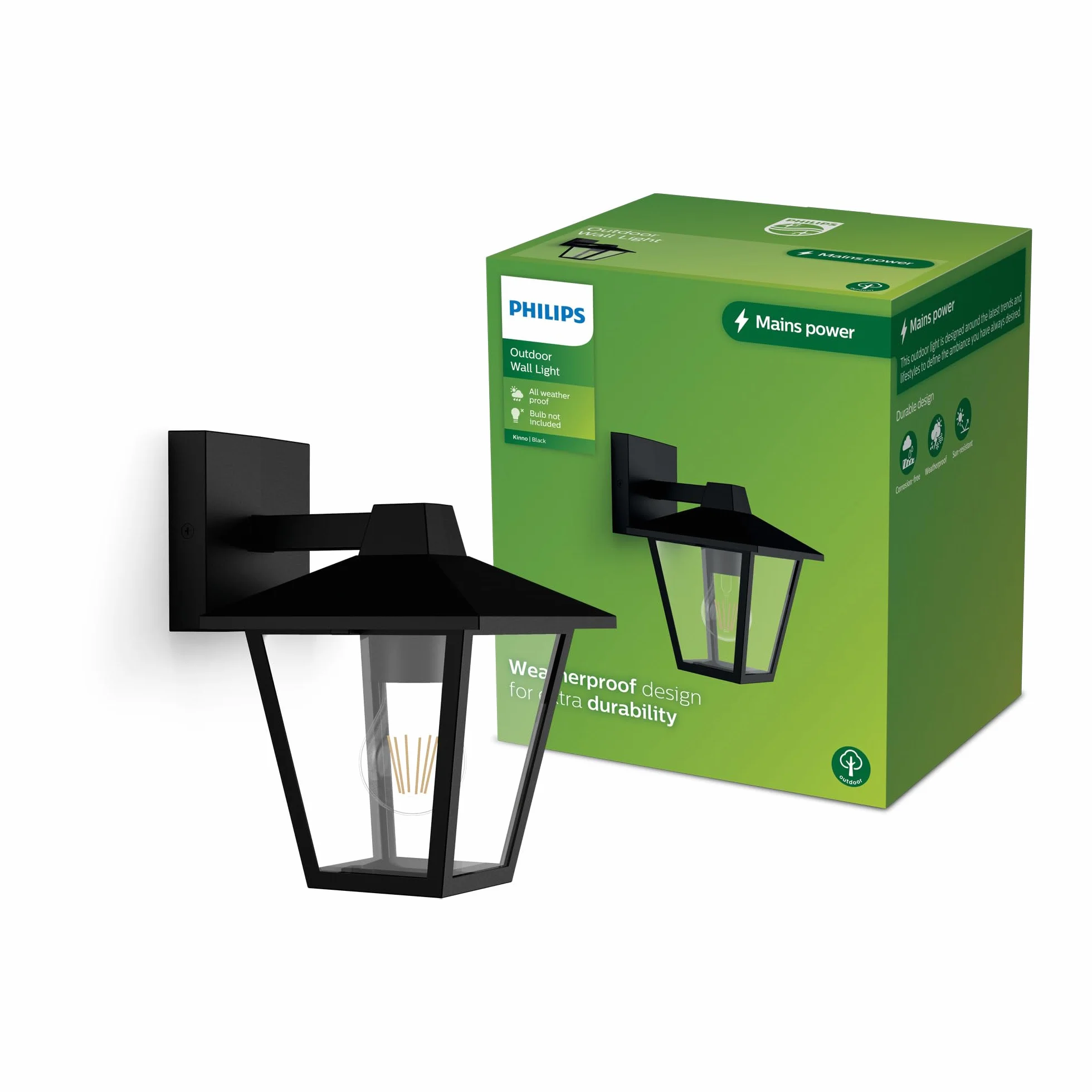 Philips Kinno Zewnętrzna Lampa Ścienna, Max 25W, Gniazdo E27, Czarna