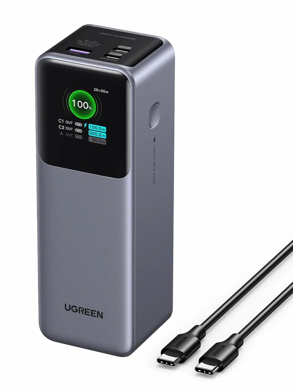 UGREEN Nexode Power Bank 25000mAh 200W z 3 portami, wyświetlacz TFT, USB C PD 3.1