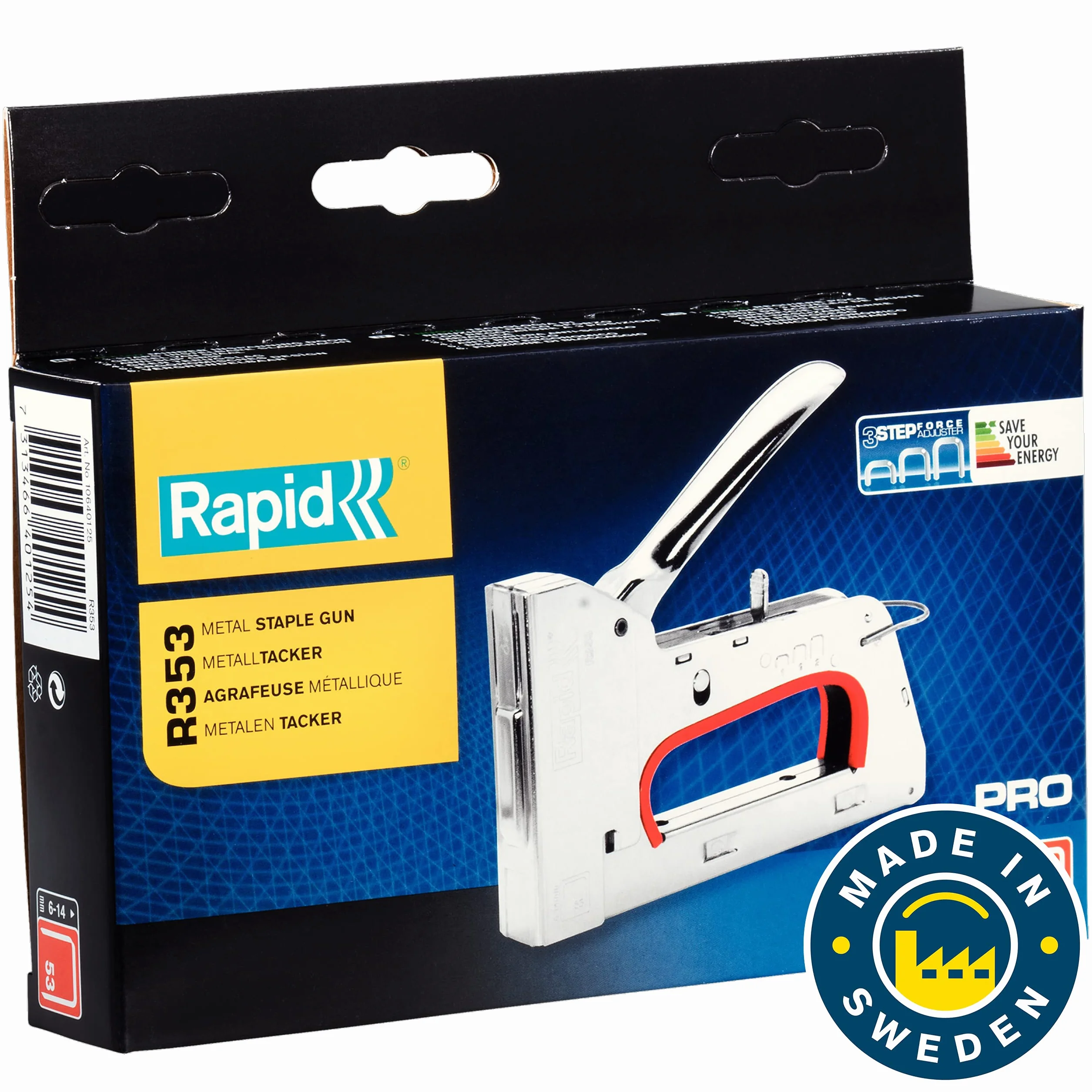 Rapid, Zszywacz Ręczny PRO R353 do Zszywek Nr 53, Ergonomiczny Uchwyt, 3-Stopniowa Regulacja Mocy, Poręczny Spust, Wyprodukowany w Szwecji (10640125)