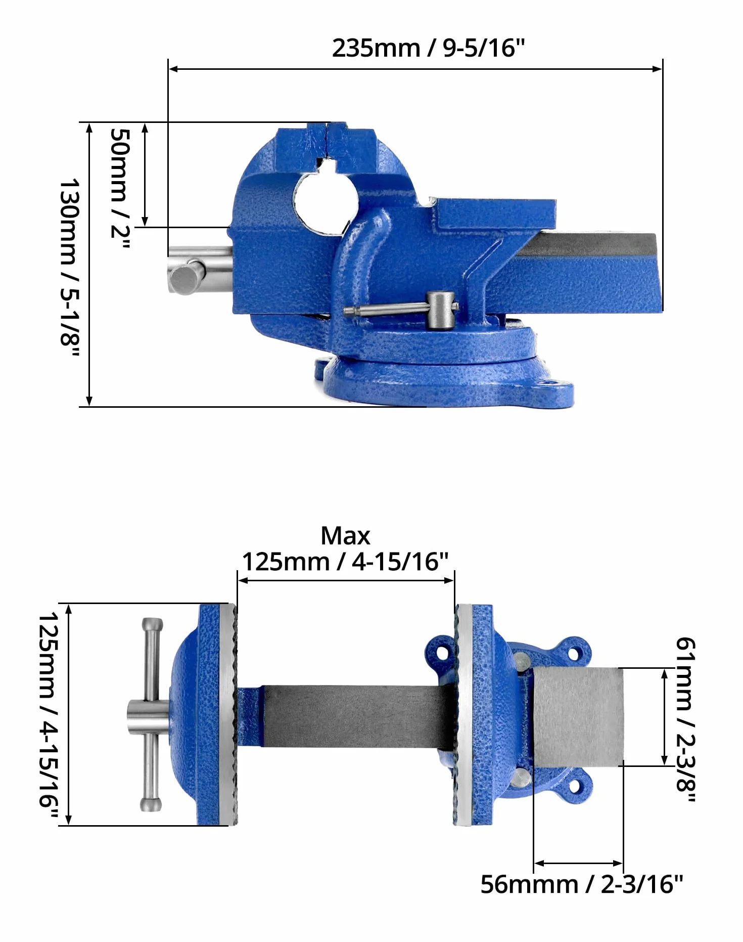 QWORK® Imadło warsztatowe wykonane z żeliwa - szerokość szczęk 125mm - zakres mocowania 110mm - obracane o 360° - z kowadełkiem - 5,3 kg