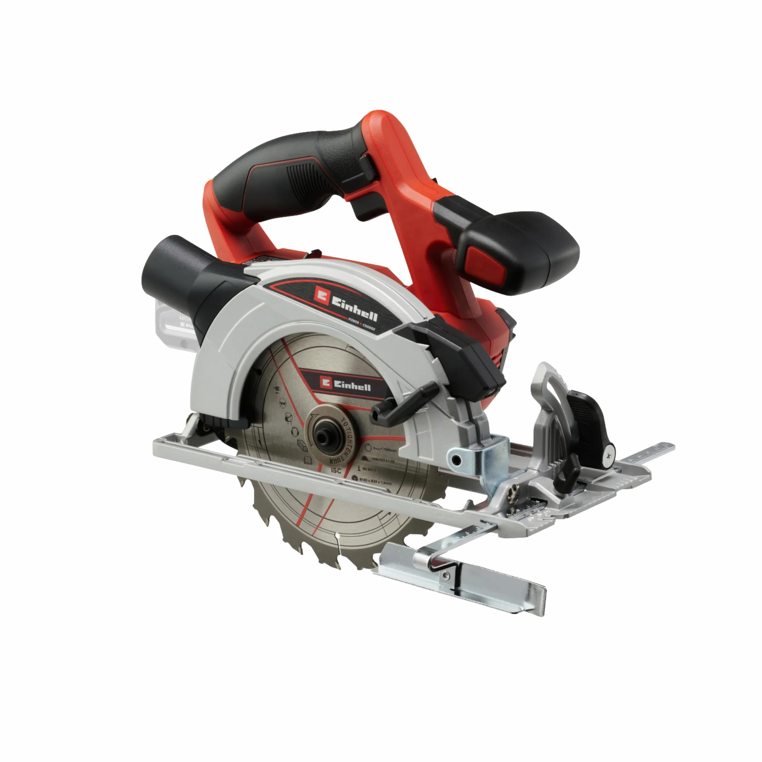 Einhell Akumulatorowa pilarka tarczowa TE-CS 18/165-1 Li-Solo Power X-Change (18 V, Li-ion, Ø165 x Ø20 mm, beznarzędziowa regulacja głębokości cięcia + kąta nachylenia, bez akumulatora i ładowarki)