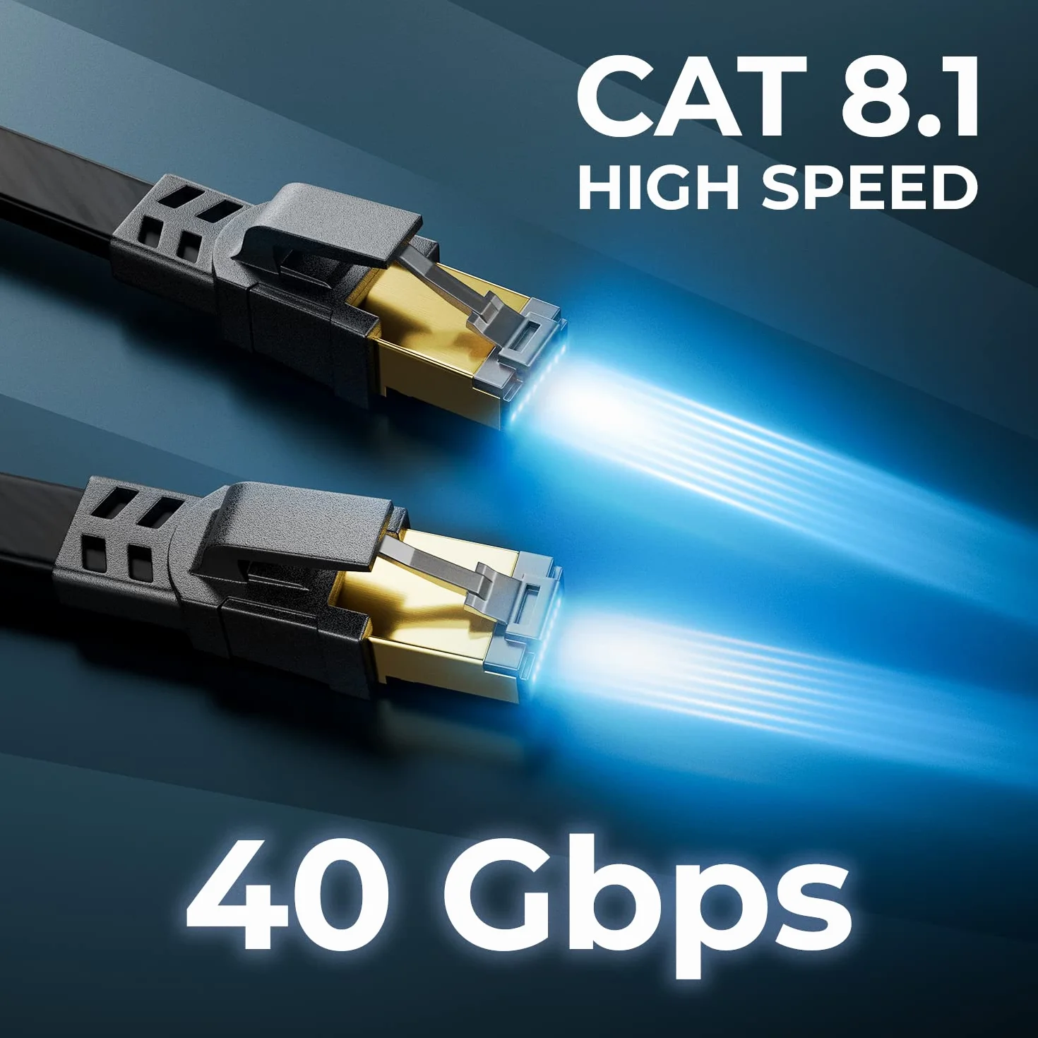 deleyCON 0,5m CAT 8.1 Płaski Kabel LAN Sieciowy Miedziany 40 Gbit 2000 MHz Patchkabel Gigabit Ethernet RJ45 Czarny