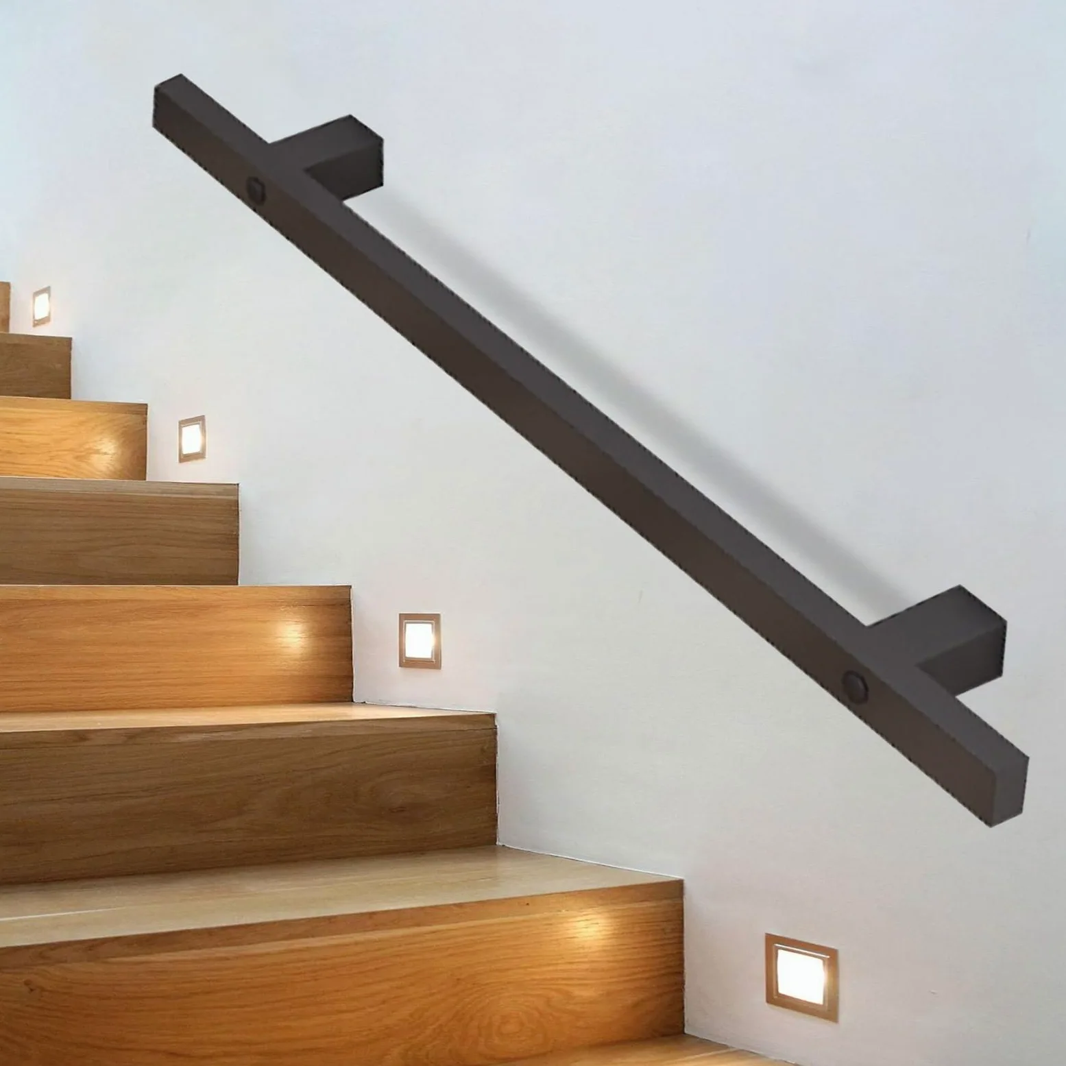Czarne poręcze na schody | Nowoczesna poręcz schodowa Bezpieczne poręcze 60cm 1m 1.2m 1.5m 1.8m 2m 2.4m 4.8m Metalowy uchwyt | Wewnętrzny Zewnętrzny Zestaw balustrad schodowych do montażu na ścianie