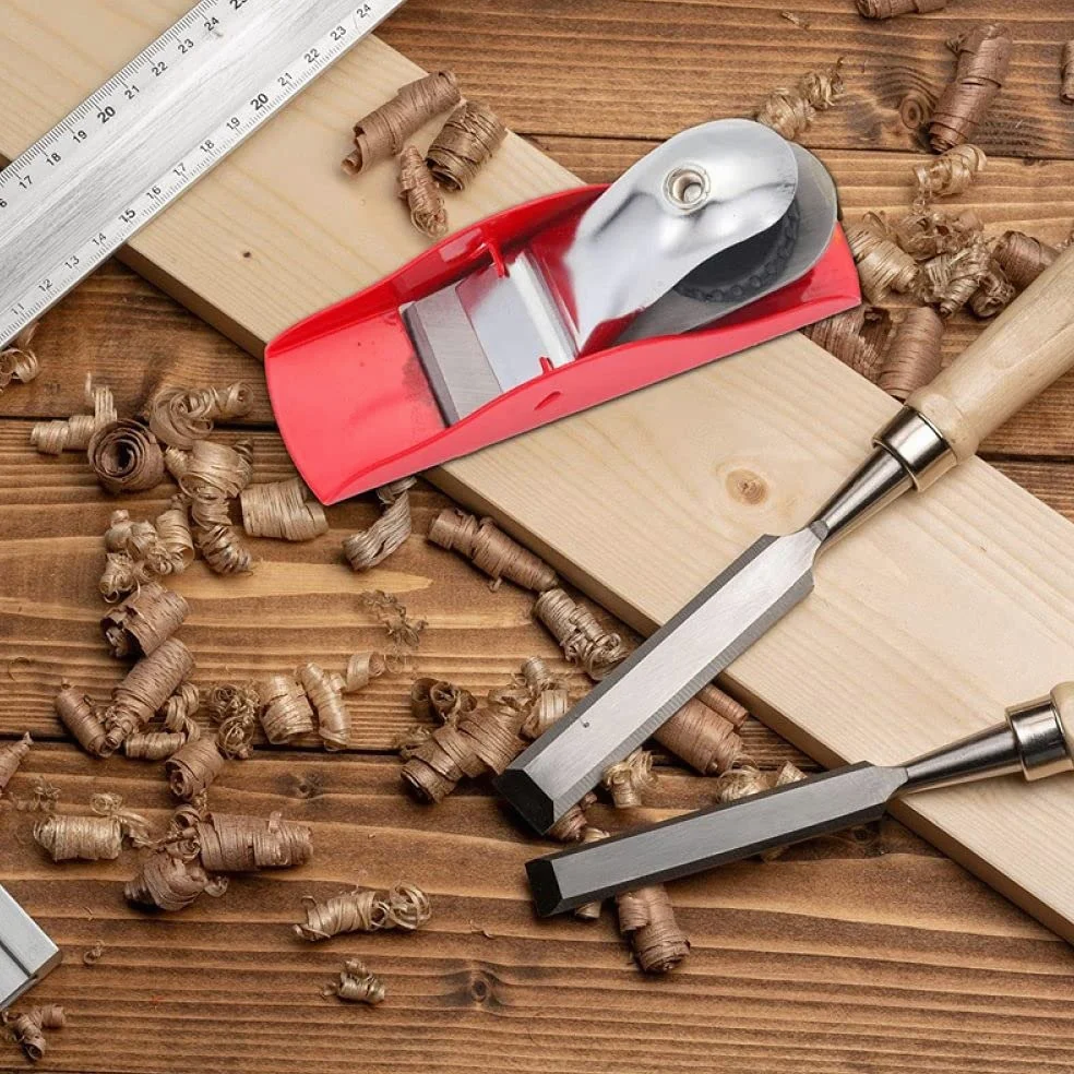 mini strug, Miniaturowa strugarka ręczna z 2 wymiennymi ostrzami, regulowany strug blokowy do prac ręcznych drewnem, obróbka drewna
