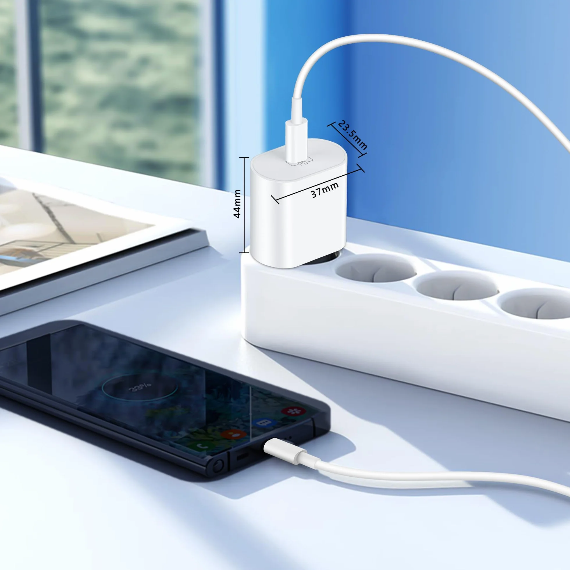 20W USB-C Szybka Ładowarka do iPhone 17 16 16e 15 Pro Max Plus Air, iPad, Samsung Galaxy S25 S24 Ultra, Google Pixel 10 9 8 7, USBC Zasilacz Wtyczka Adapter i Kabel Typu C 2m