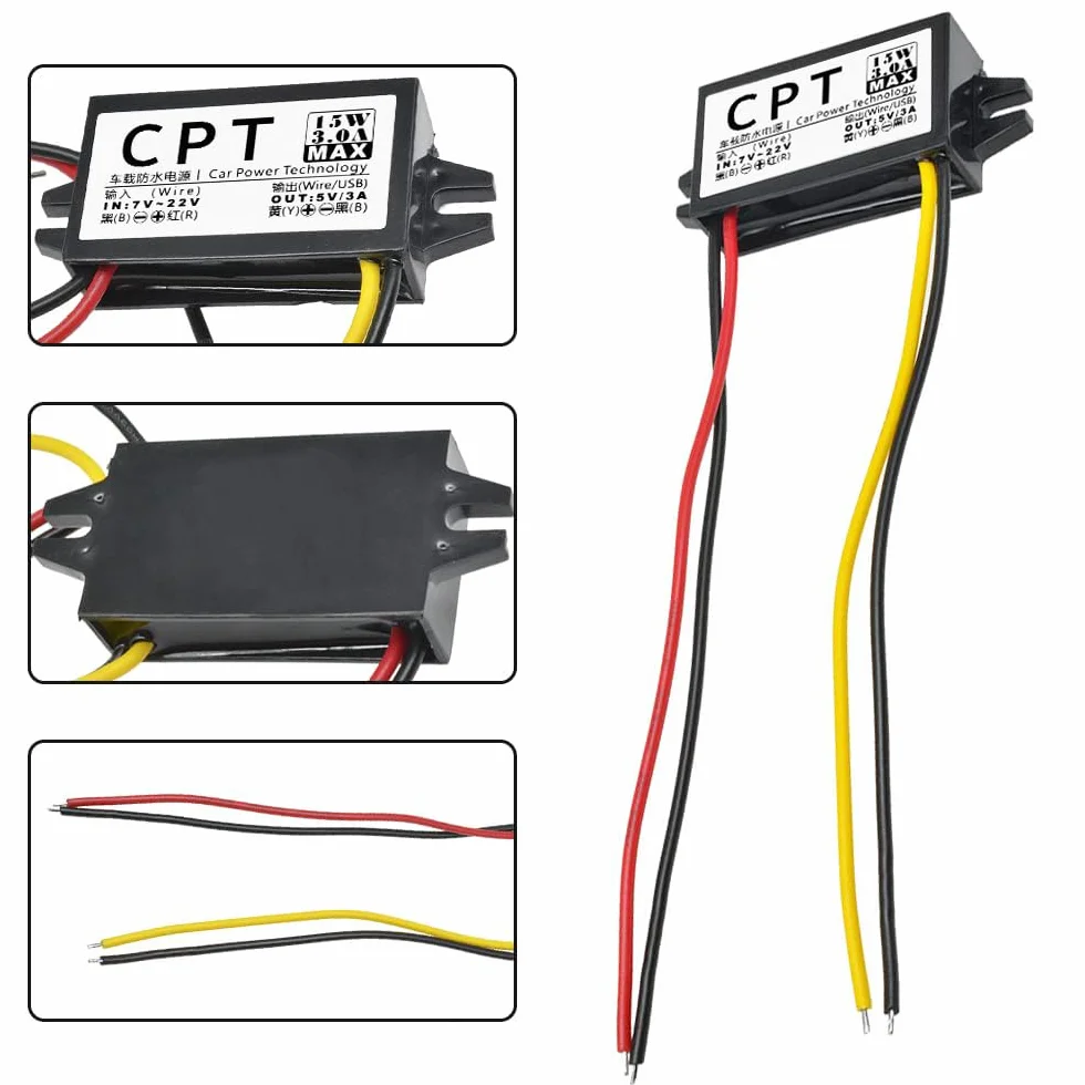 Adapter USB 12V na 5V DC Buck 3A 15W konwerter prądu samochodowego