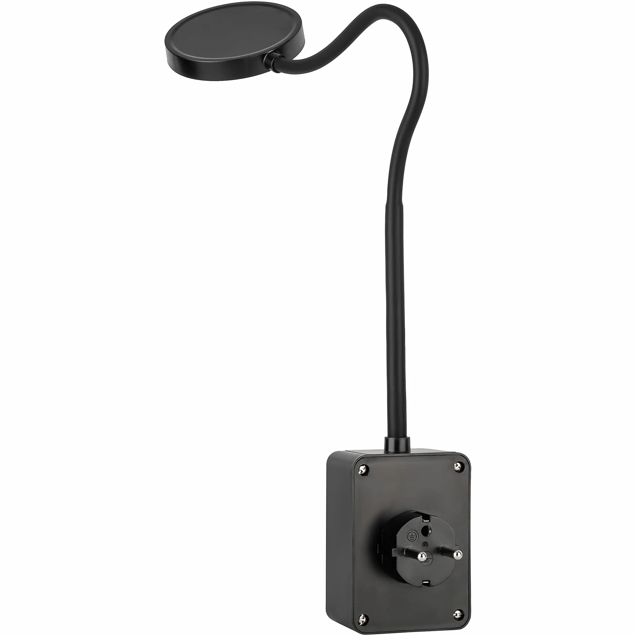 SEBSON Lampa LED o zmiennym gniazdku, lampka do czytania i gniazdko elektryczne ze złączem USB-C, elastyczna gęsia szyja, neutralna biel, 4000 K, lampka nocna, 4,5 W, czarna